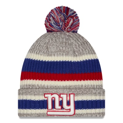New York Giants New Era Stripe Cuff Knit Hat with Pom - Royal/Gray