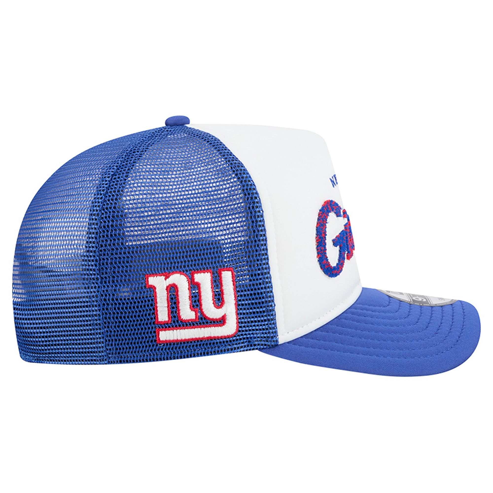 Casquette trucker New Era 9FIFTY Snapback blanche/bleu roi des Giants de New York, modèle A-Frame en mousse, pour homme