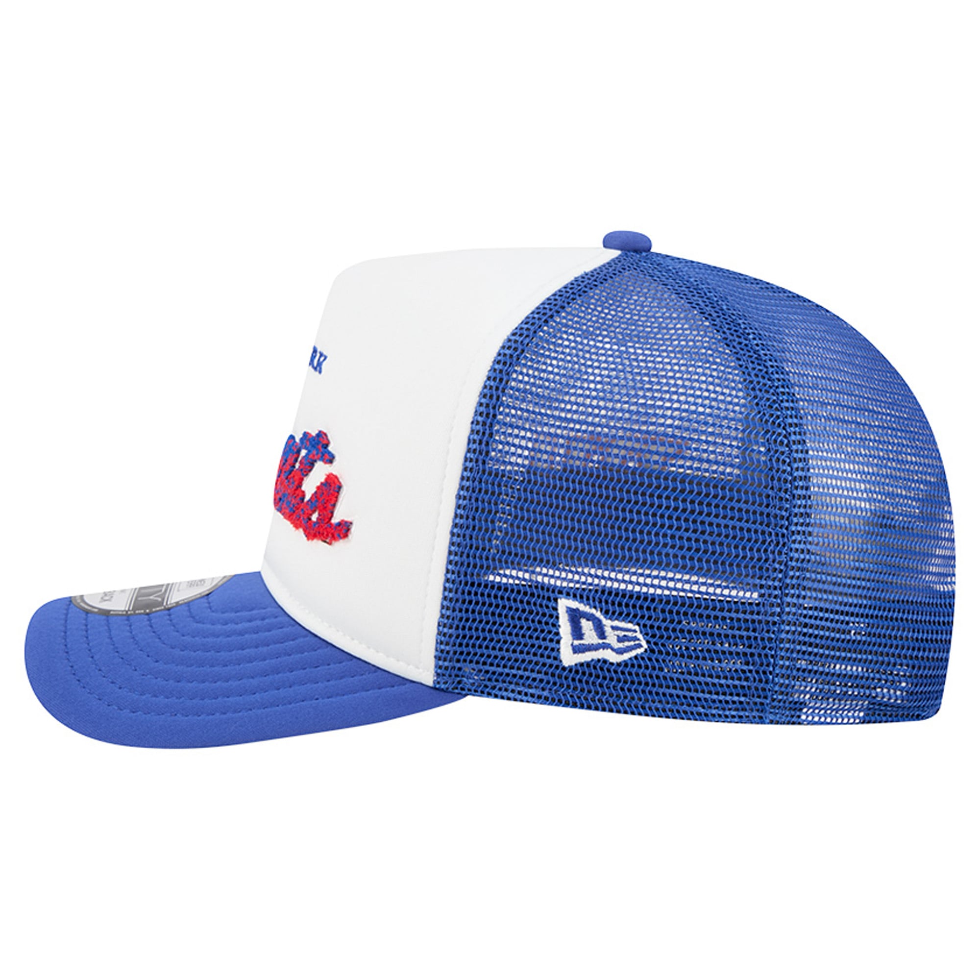 Casquette trucker New Era 9FIFTY Snapback blanche/bleu roi des Giants de New York, modèle A-Frame en mousse, pour homme