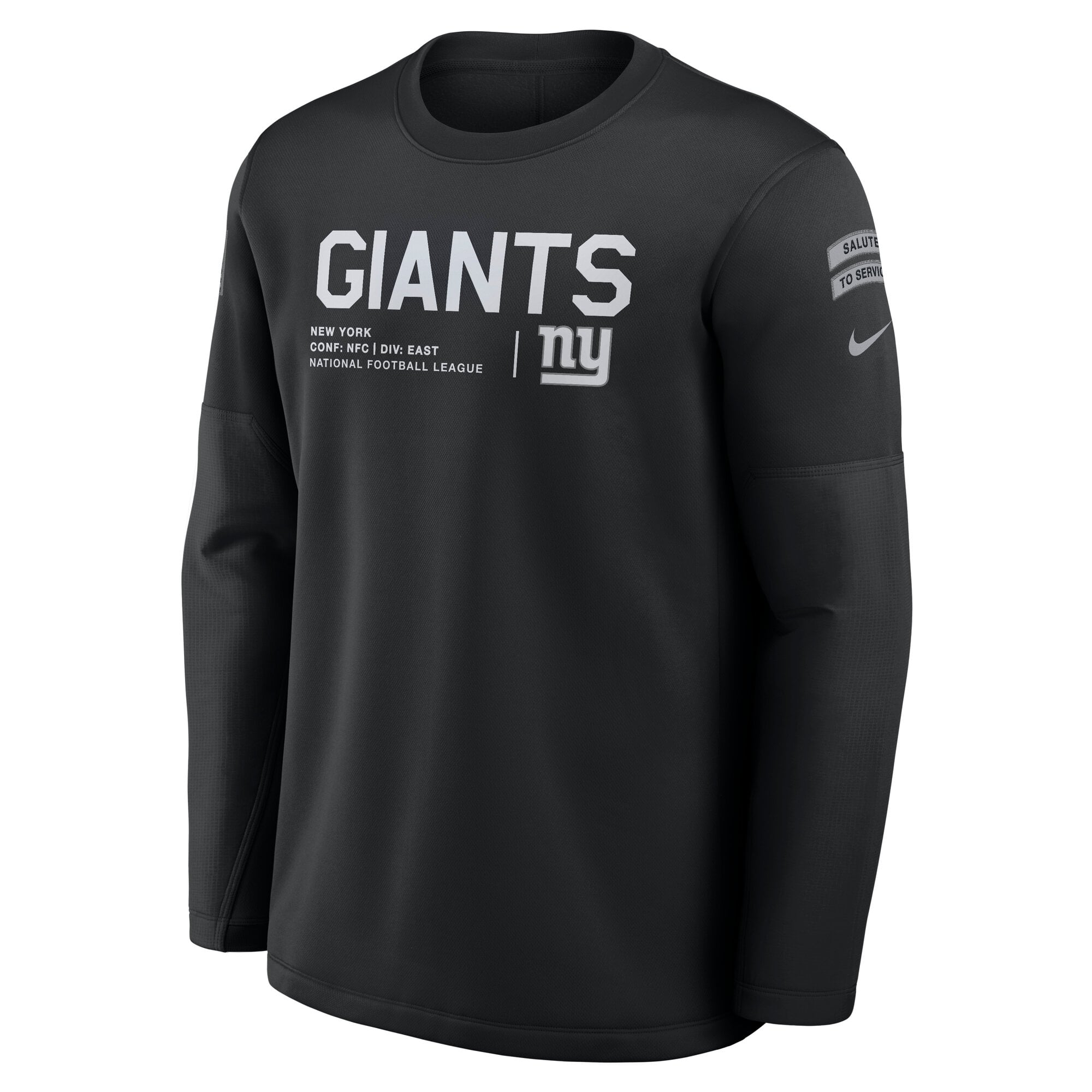 Sweat-shirt Nike noir pour homme New York Giants 2026 Salute to Service Sideline Coaches à col rond et coupe Therma-FIT