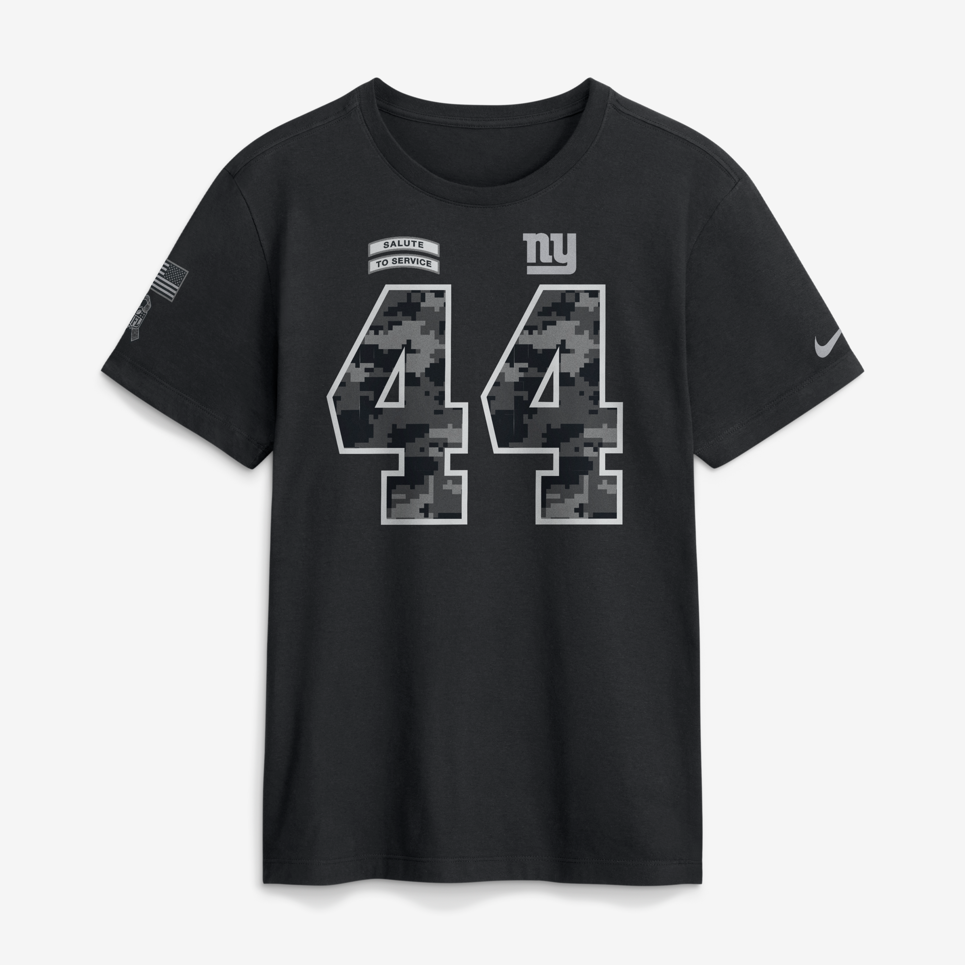 T-shirt Nike Cam Skattebo noir pour homme, New York Giants 2026 Salute to Service, nom et numéro