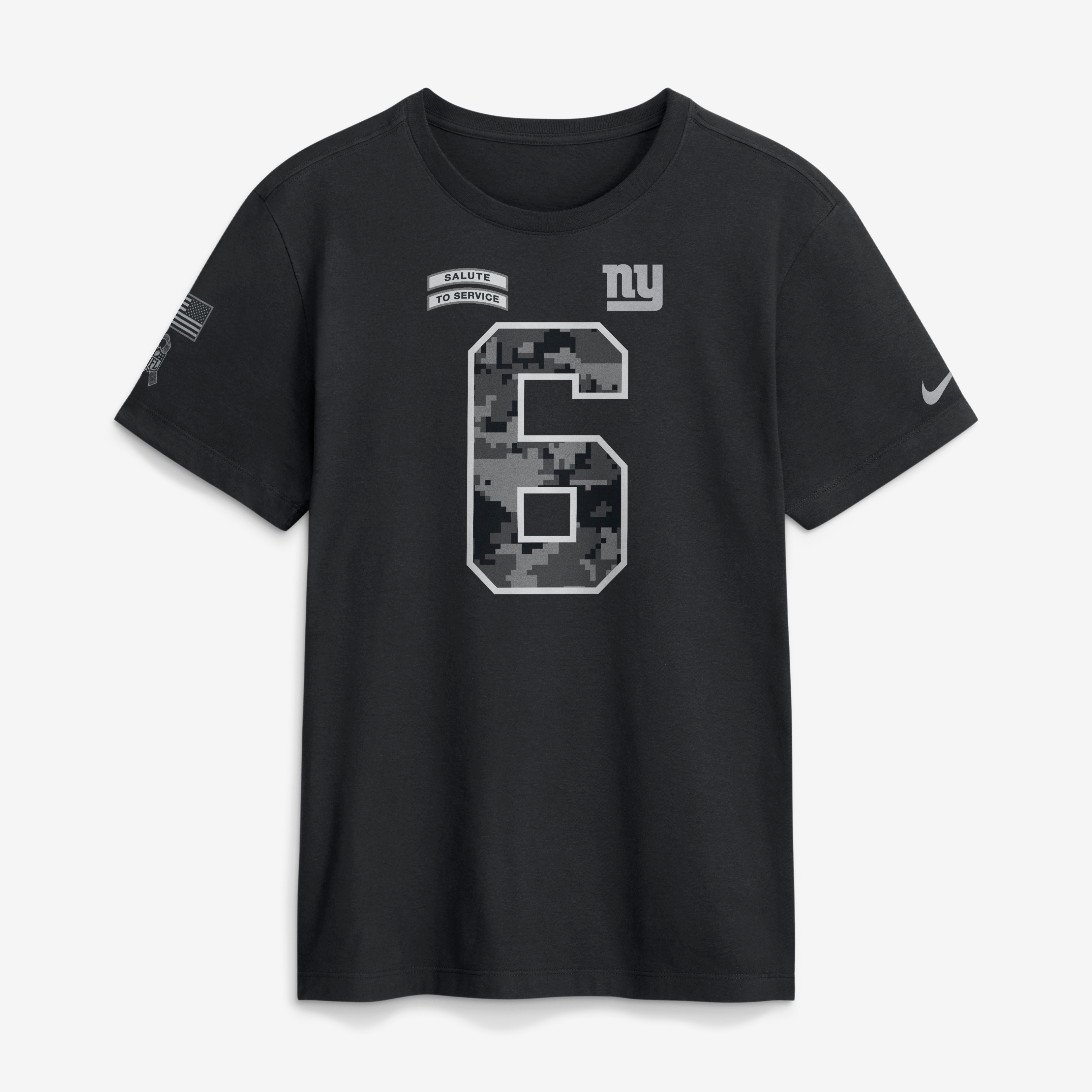 T-shirt Nike Jaxson Dart noir pour homme, New York Giants 2026 Salute to Service, nom et numéro