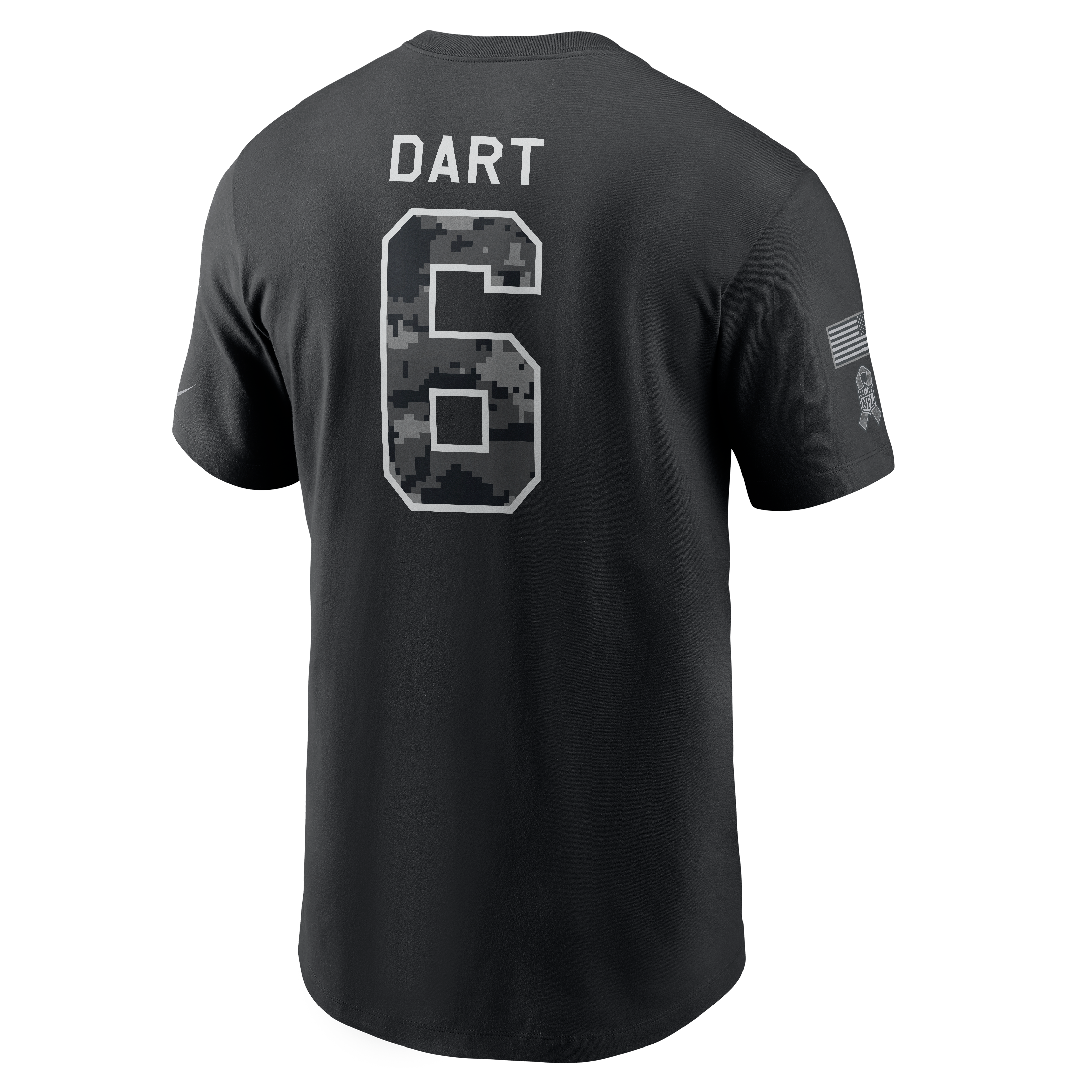 T-shirt Nike Jaxson Dart noir pour homme, New York Giants 2026 Salute to Service, nom et numéro