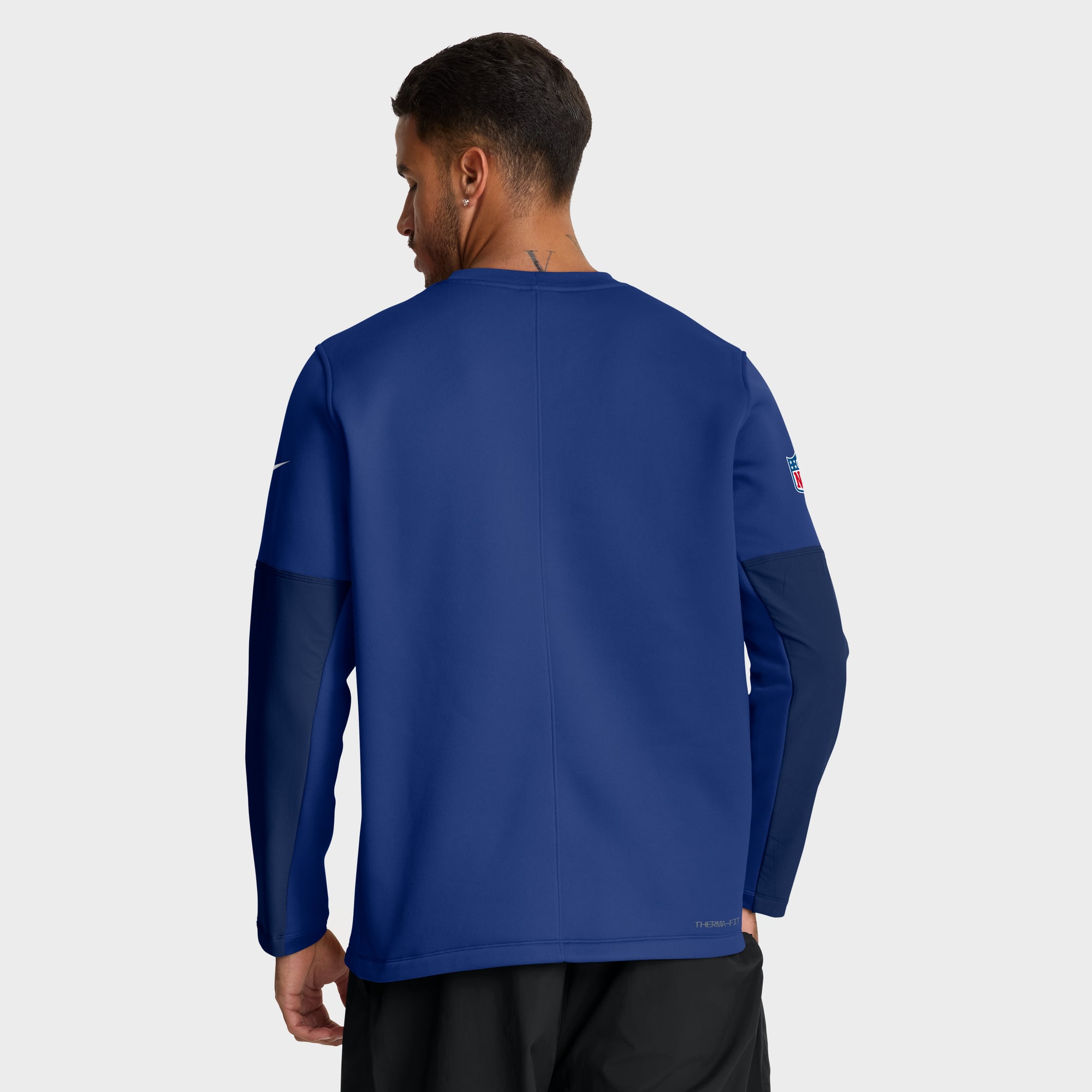Men's Nike Royal New York Giants Sideline Coaches Midweight Therma-FIT Crew Pullover
