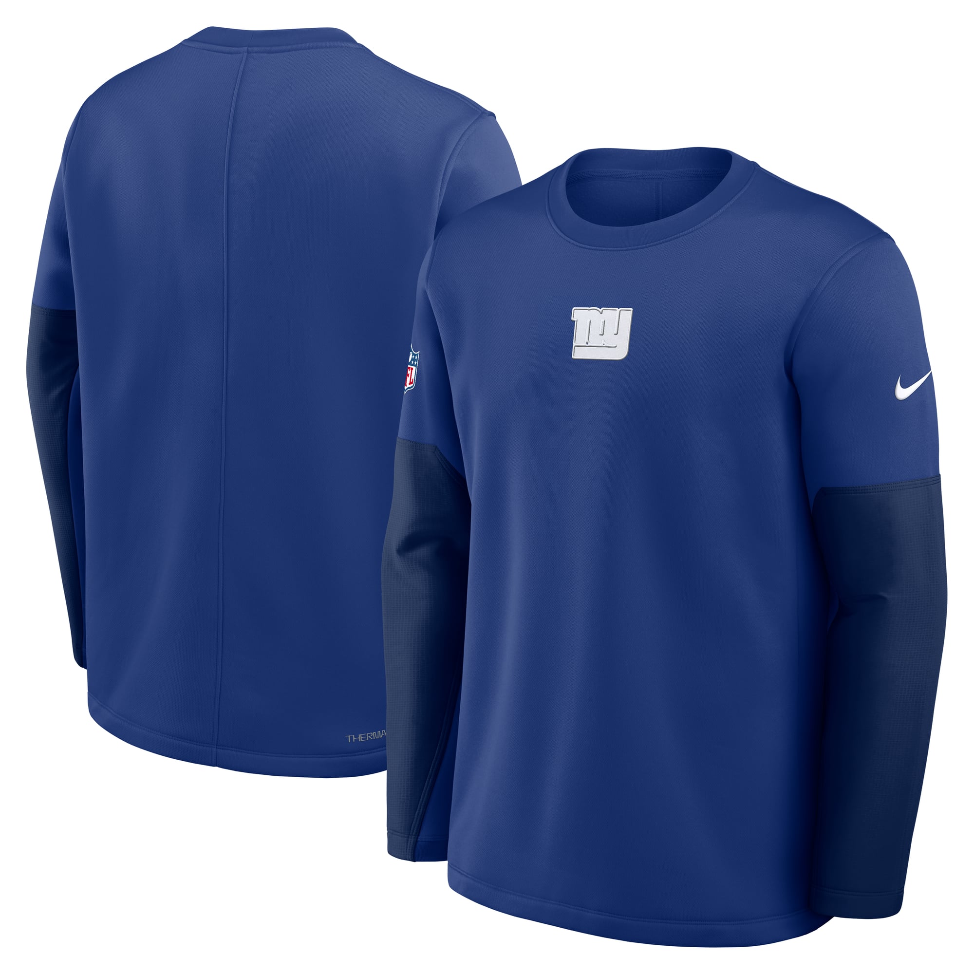 Men's Nike Royal New York Giants Sideline Coaches Midweight Therma-FIT Crew Pullover