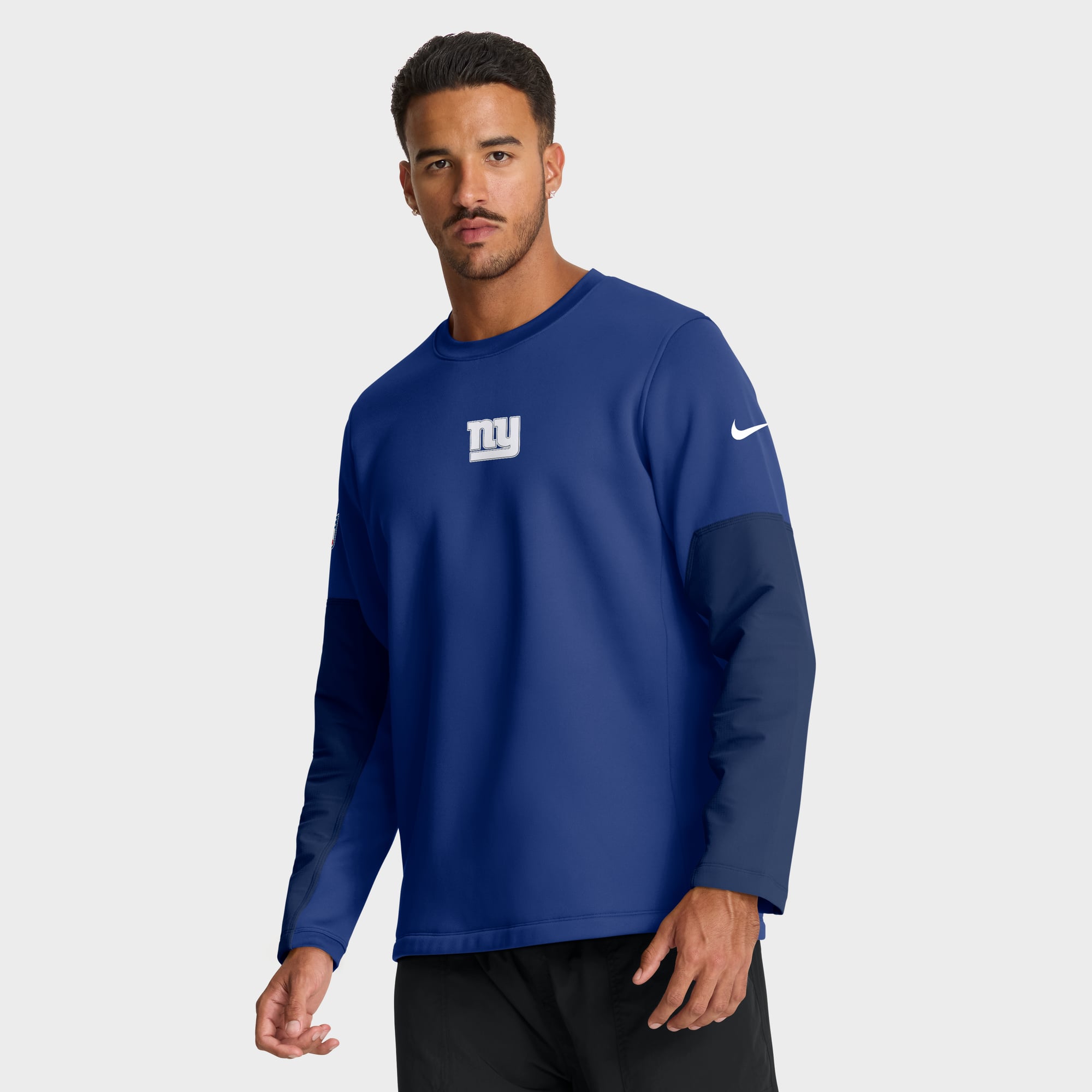 Men's Nike Royal New York Giants Sideline Coaches Midweight Therma-FIT Crew Pullover