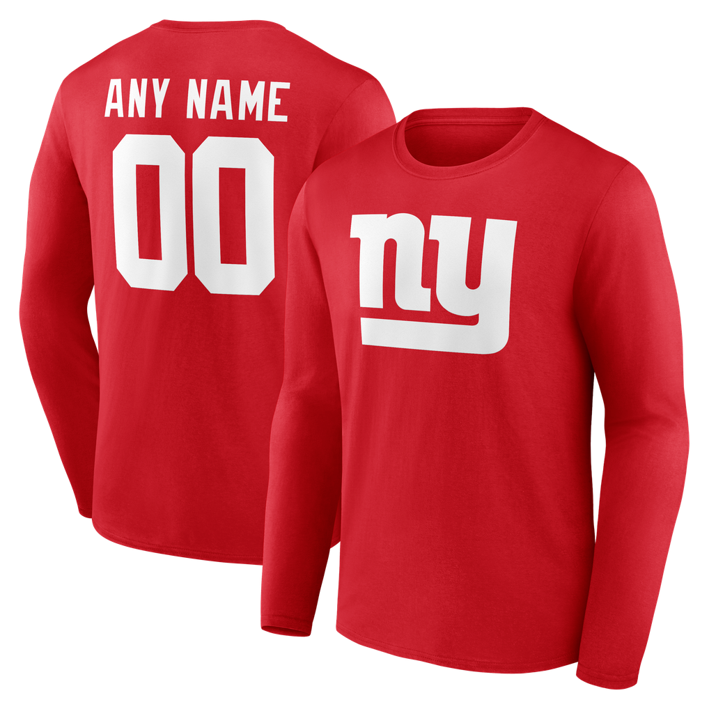 T-shirt à manches longues authentique des New York Giants, personnalisé avec nom et numéro - Rouge