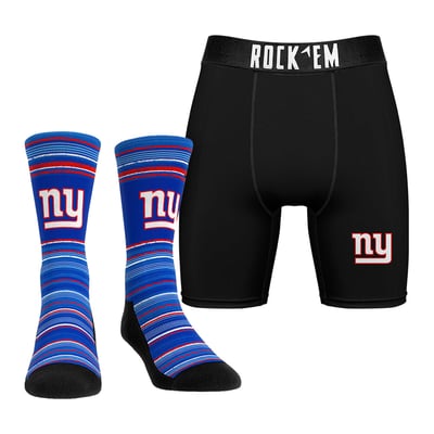  New York Giants Rock Em Primary Crew Socks & Boxer Briefs Combo Pack