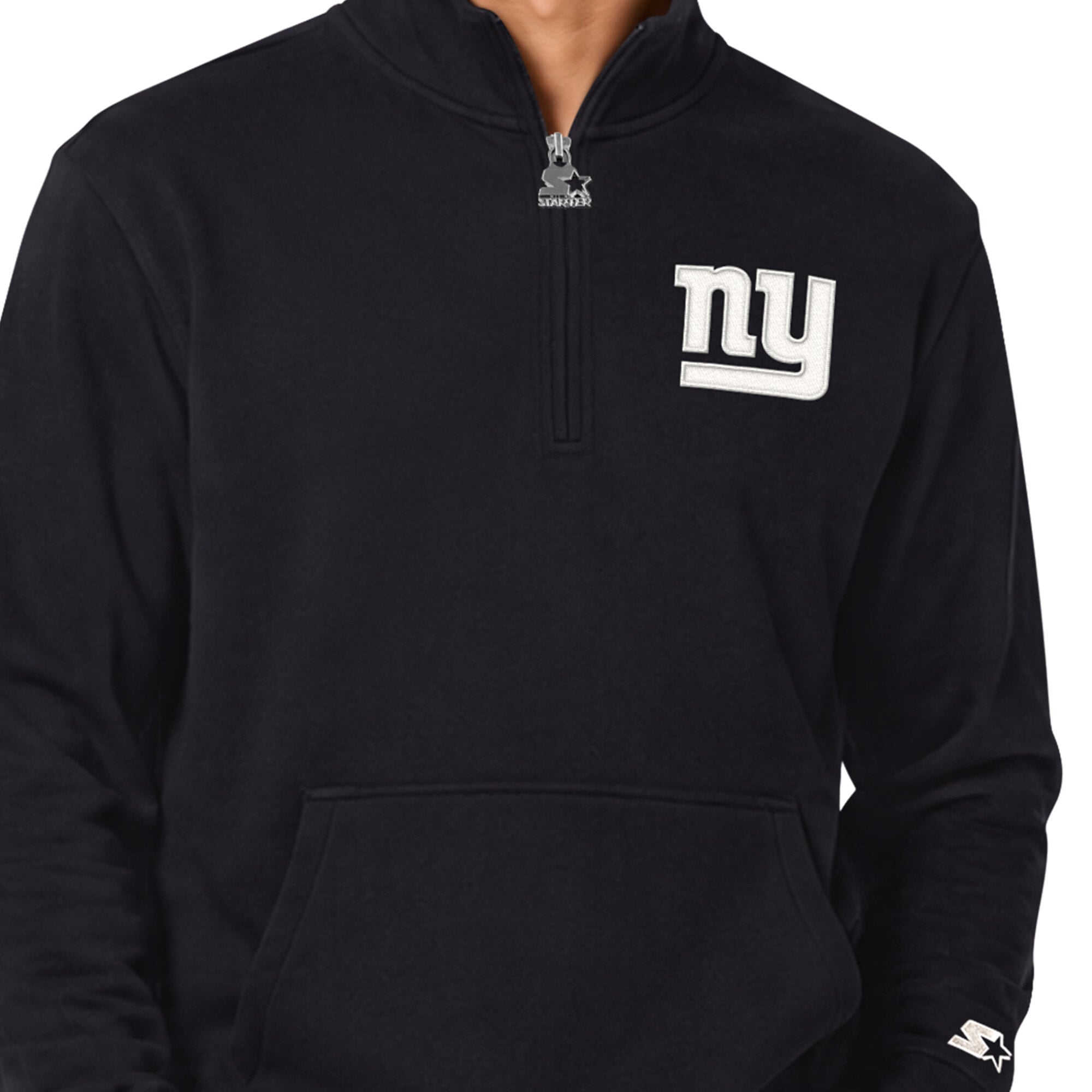 Men's Starter  Black New York Giants Thursday Night Gridiron Batwing Quarter-Zip Sweatshirt