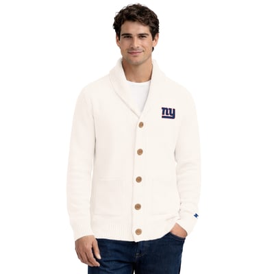 New York Giants Starter Shawl Collar Heavy Knit Cardigan Sweater - Cream