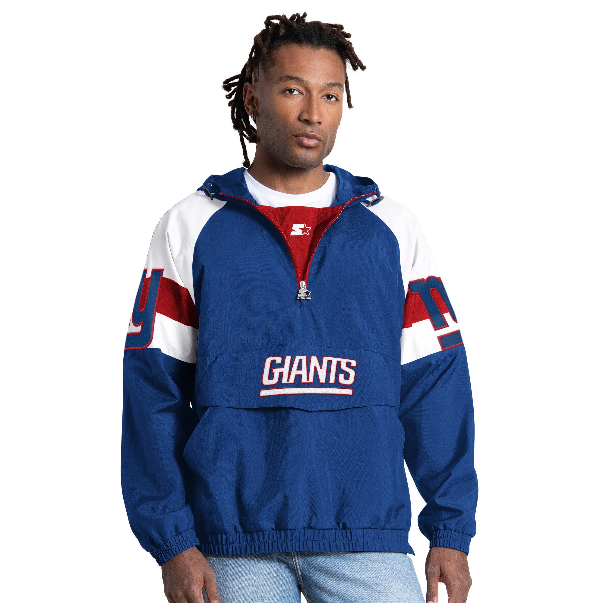 Men's Starter Royal New York Giants Street Cut Half-Zip Jacket