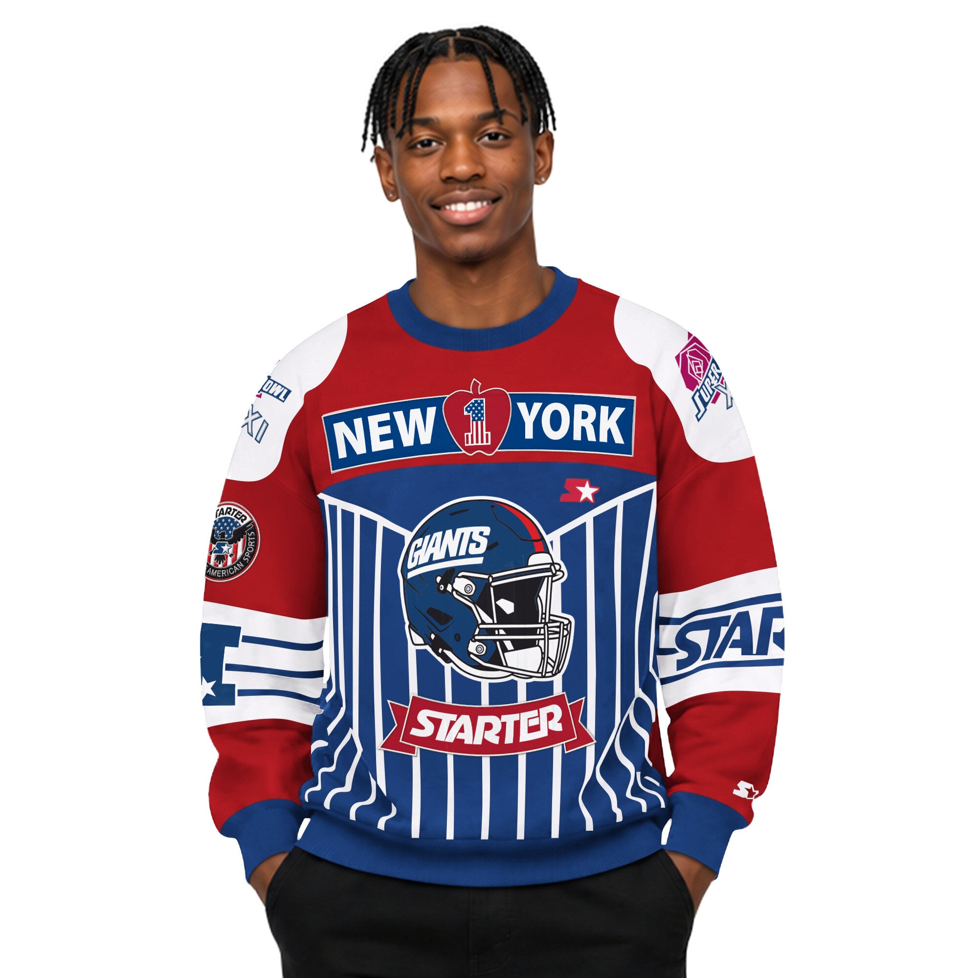 Sweat-shirt Starter Royal pour homme, New York Giants, Super Bowl XXI, classique des années 90 « Art Off the Wall ».