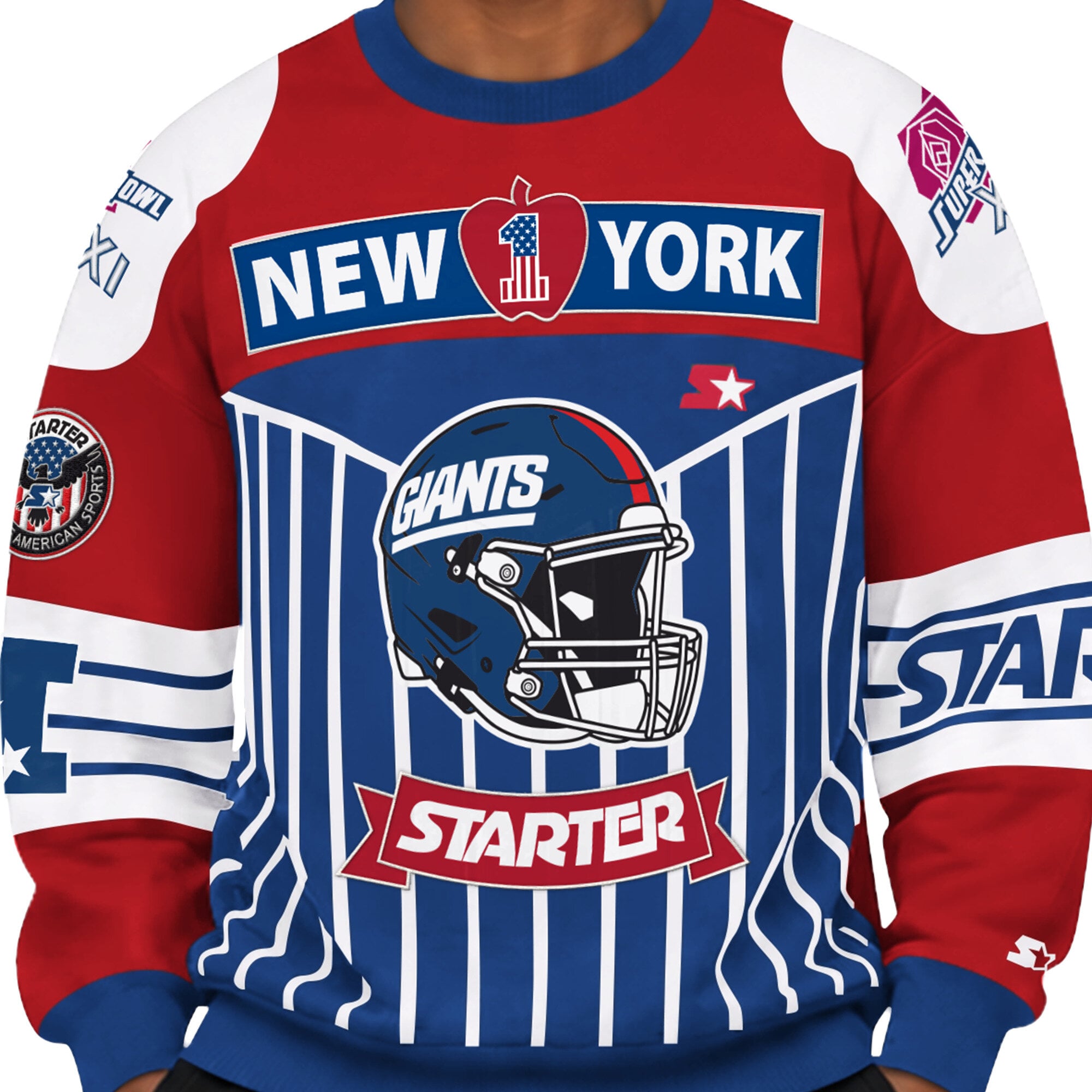 Sweat-shirt Starter Royal pour homme, New York Giants, Super Bowl XXI, classique des années 90 « Art Off the Wall ».