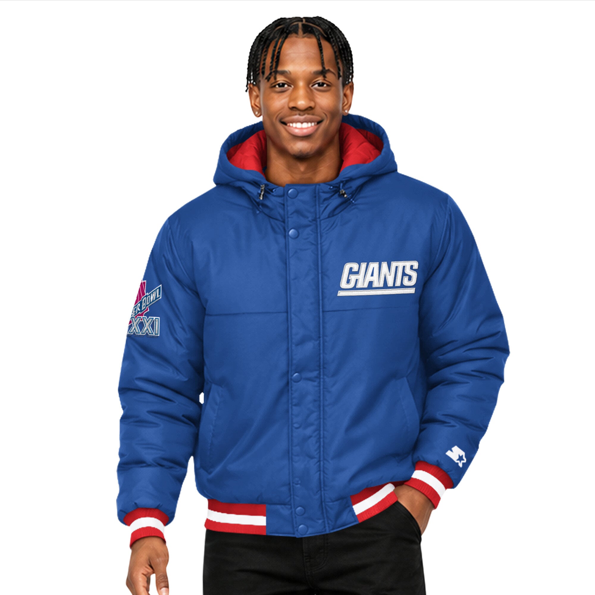 Parka à capuche Starter Royal New York Giants Super Bowl XXI pour homme