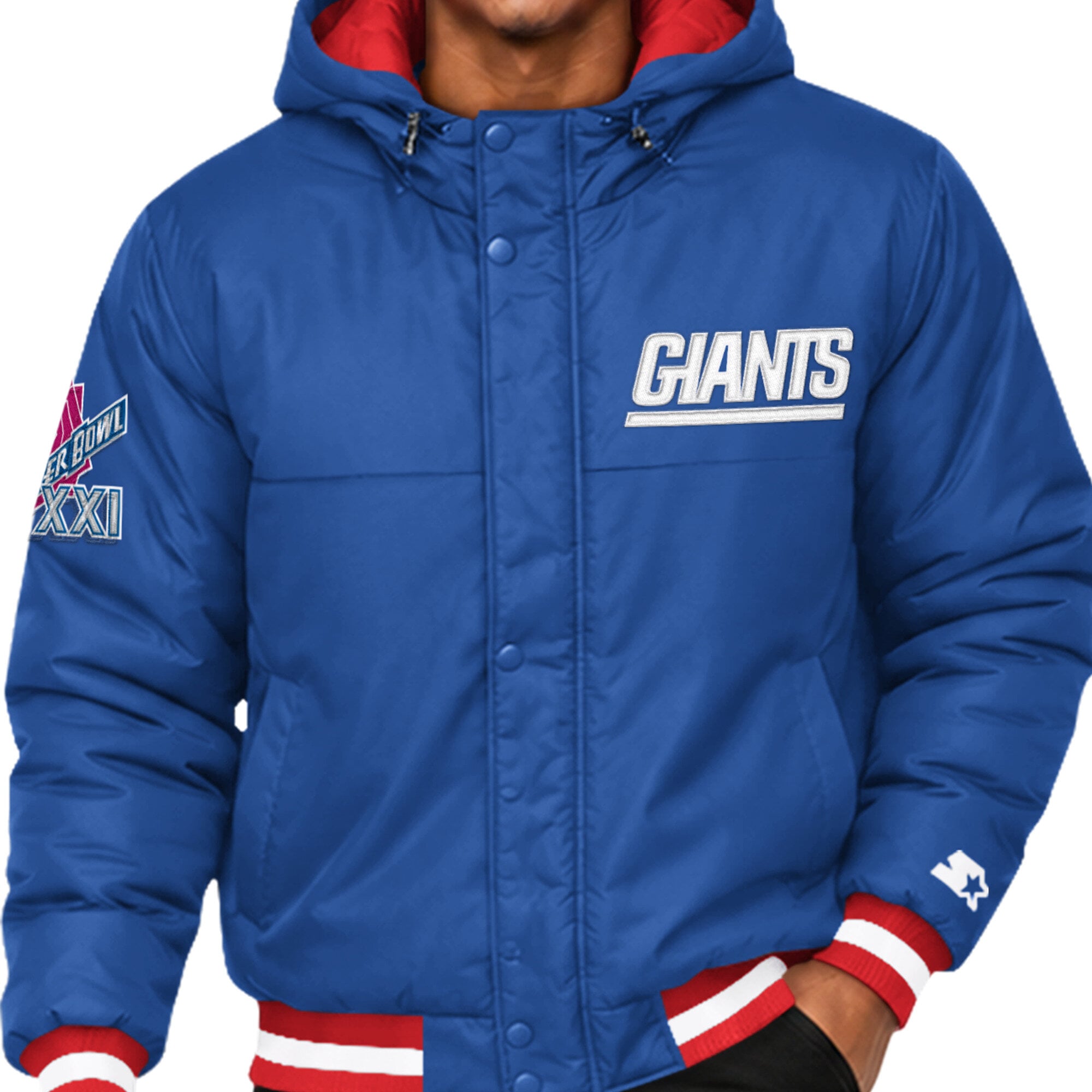 Parka à capuche Starter Royal New York Giants Super Bowl XXI pour homme