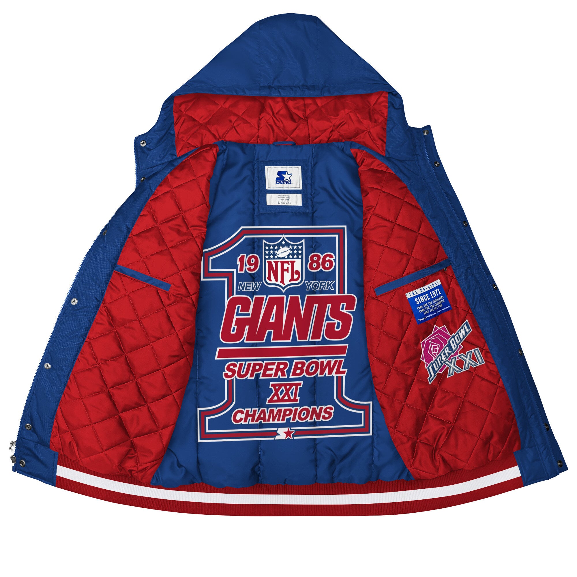 Parka à capuche Starter Royal New York Giants Super Bowl XXI pour homme