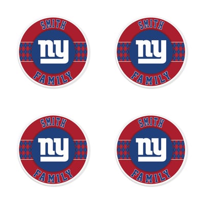 New York Giants 4" Personalized Circular Coasters 4-Pack Set