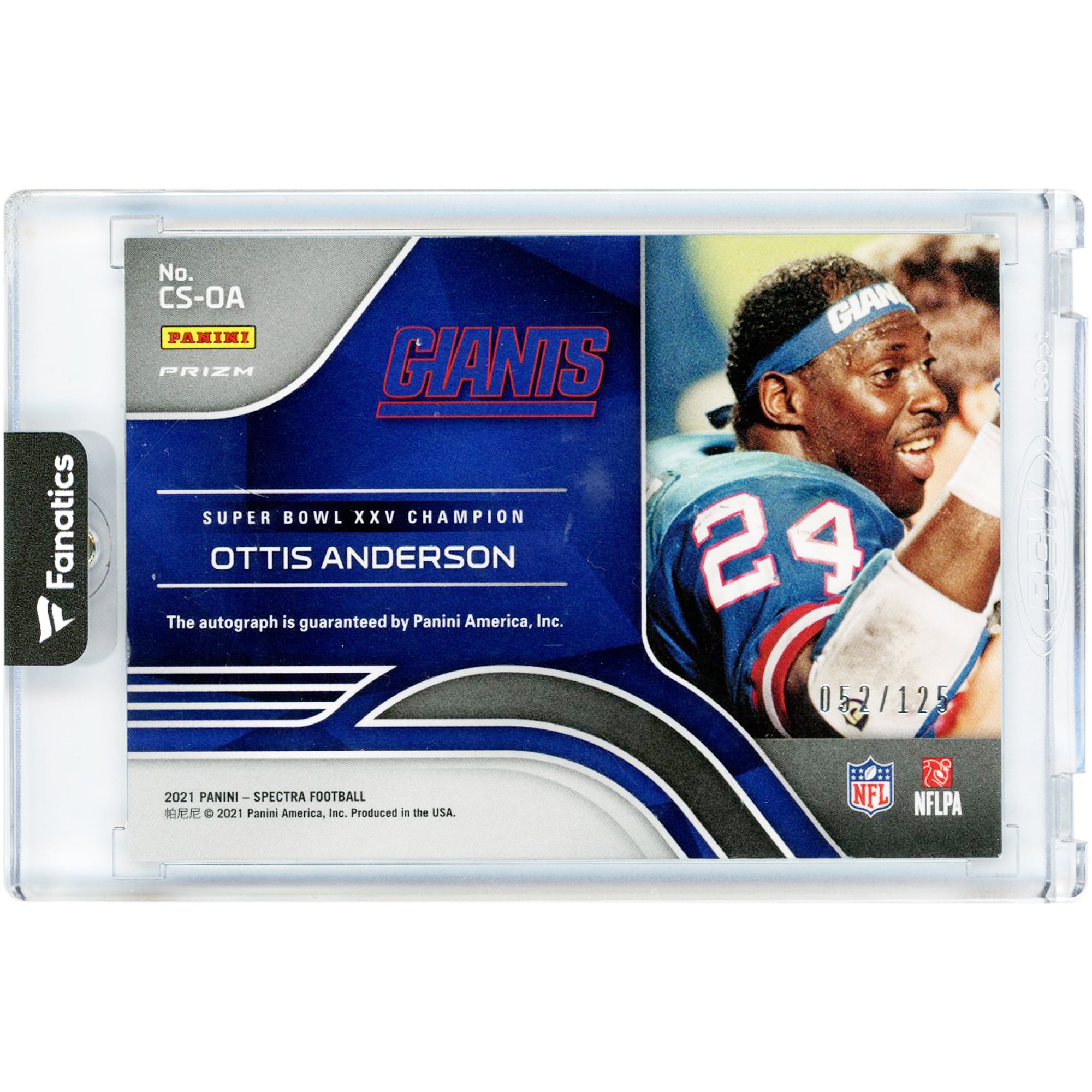 Carte autographiée d'Ottis Anderson (New York Giants) - Collection Panini Spectra Championship Signatures 2021 #CS-OA #52/125