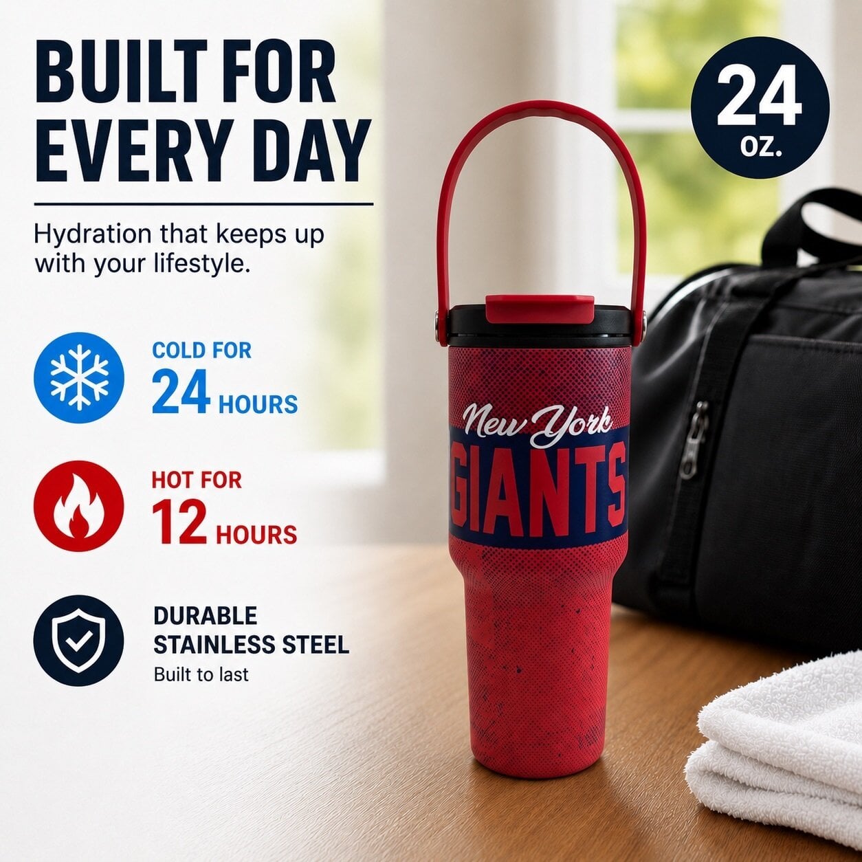 Pegasus New York Giants 24oz. Speckled Gradient Stainless Steel Dual Top Water Bottle