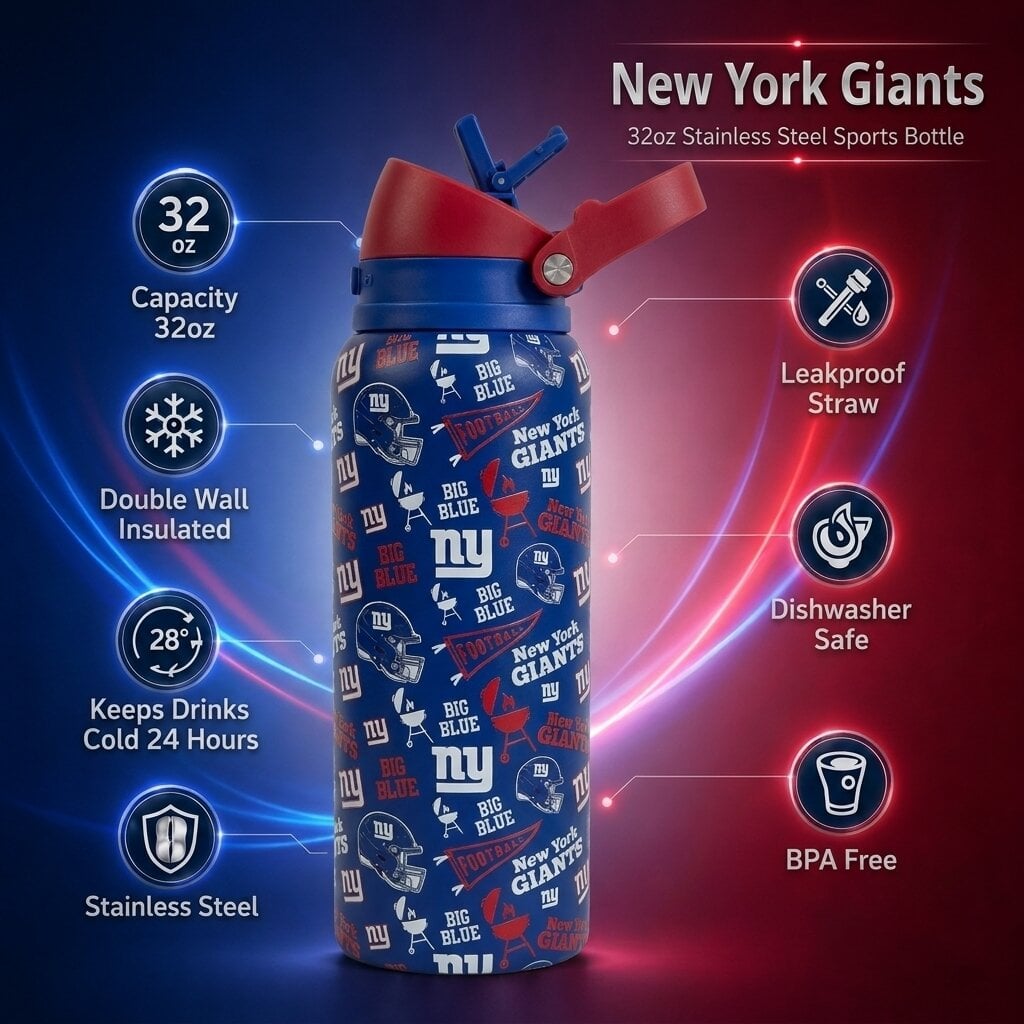 Gourde Pegasus New York Giants 32 oz en acier inoxydable ProPress avec fanion pour les jours de match