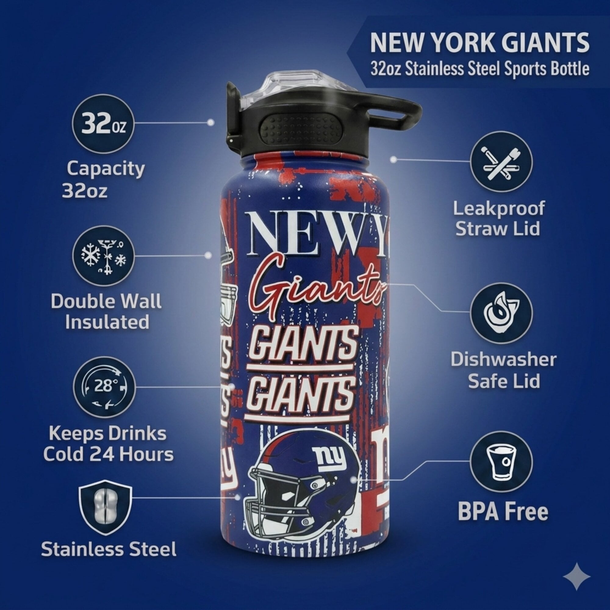 Pegasus New York Giants 32oz. Home Field Mashup Stainless Steel ProPress Water Bottle