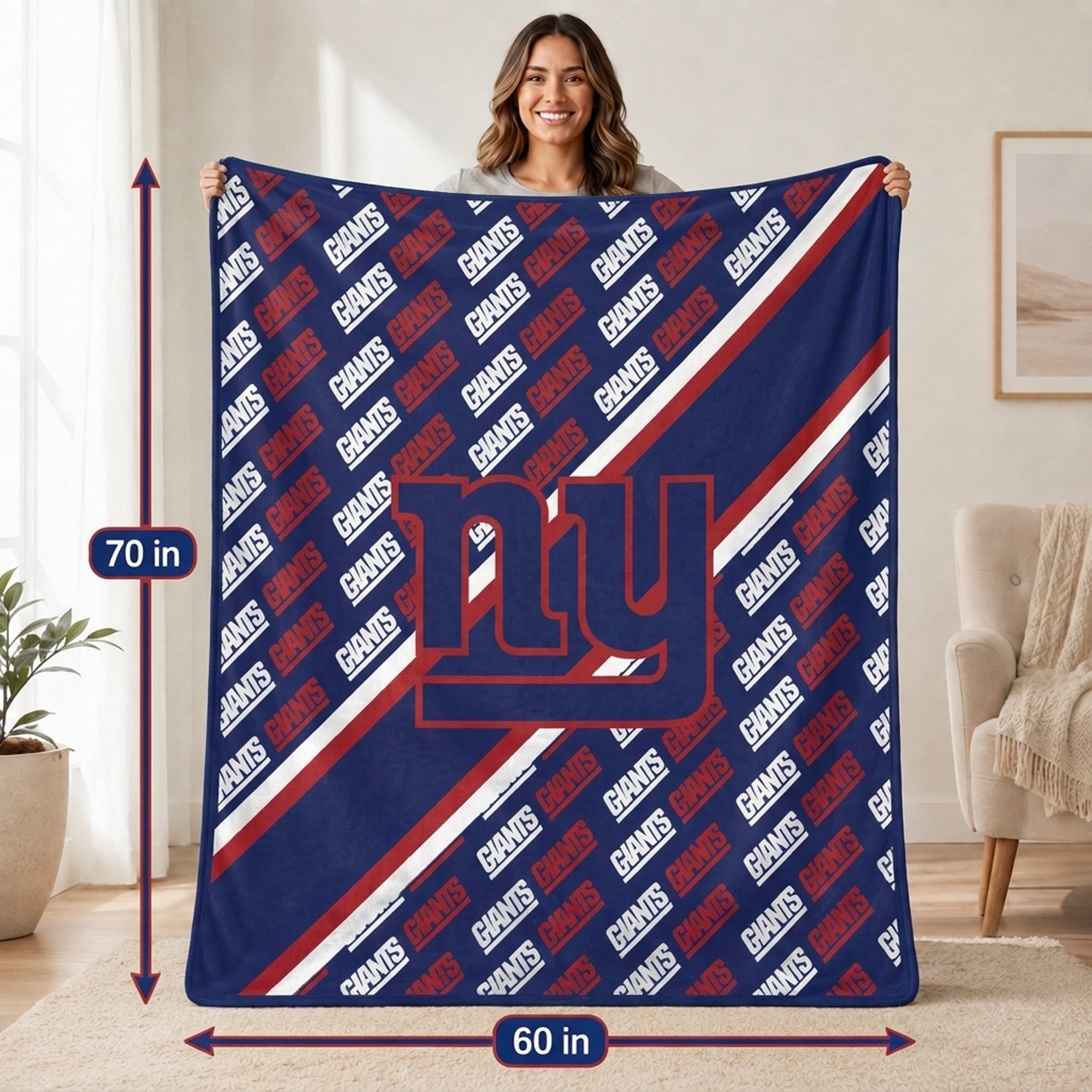 Couverture ultra douce Pegasus New York Giants, 152 x 178 cm (diagonale), doublée, avec logo.