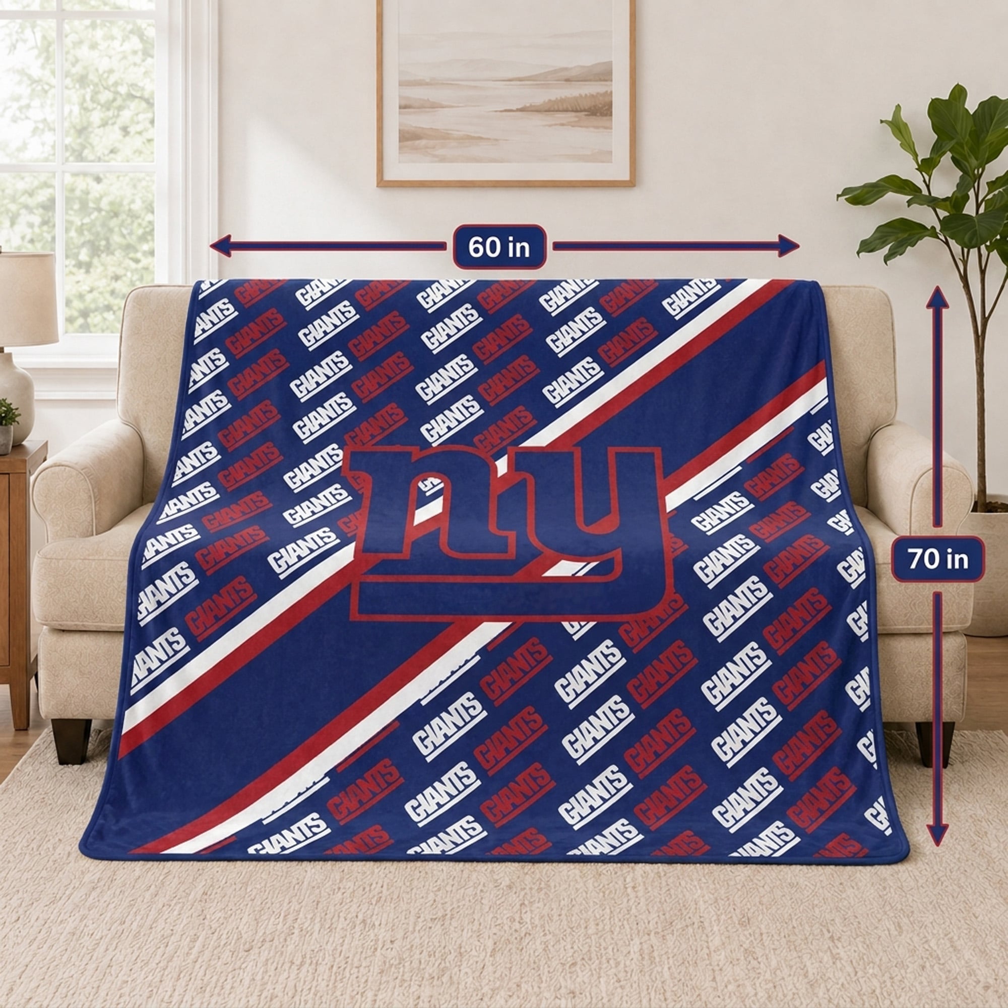 Couverture ultra douce Pegasus New York Giants, 152 x 178 cm (diagonale), doublée, avec logo.