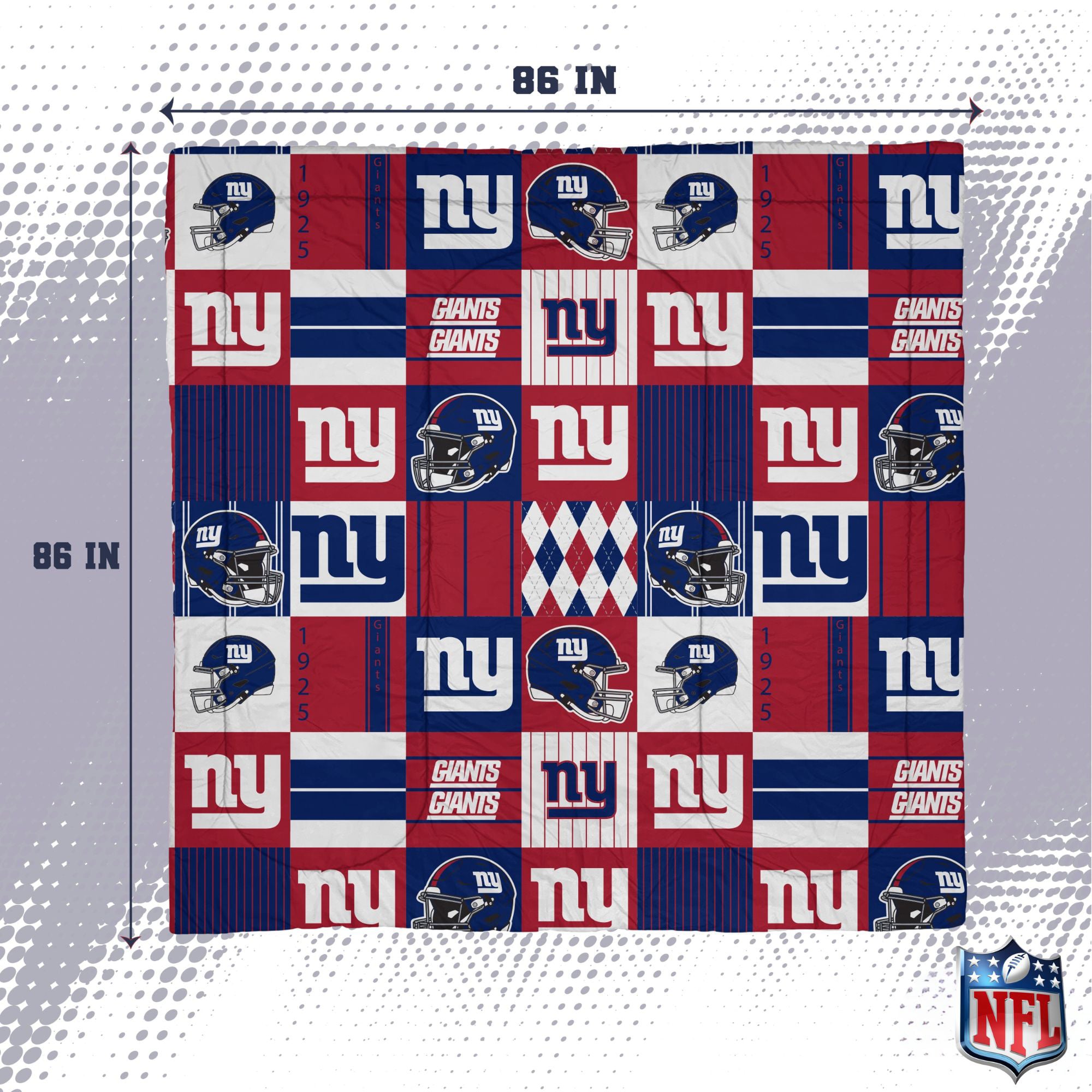 Pegasus New York Giants Patchwork Plaid Three-Piece Full/Queen Bed in a Bag Set
