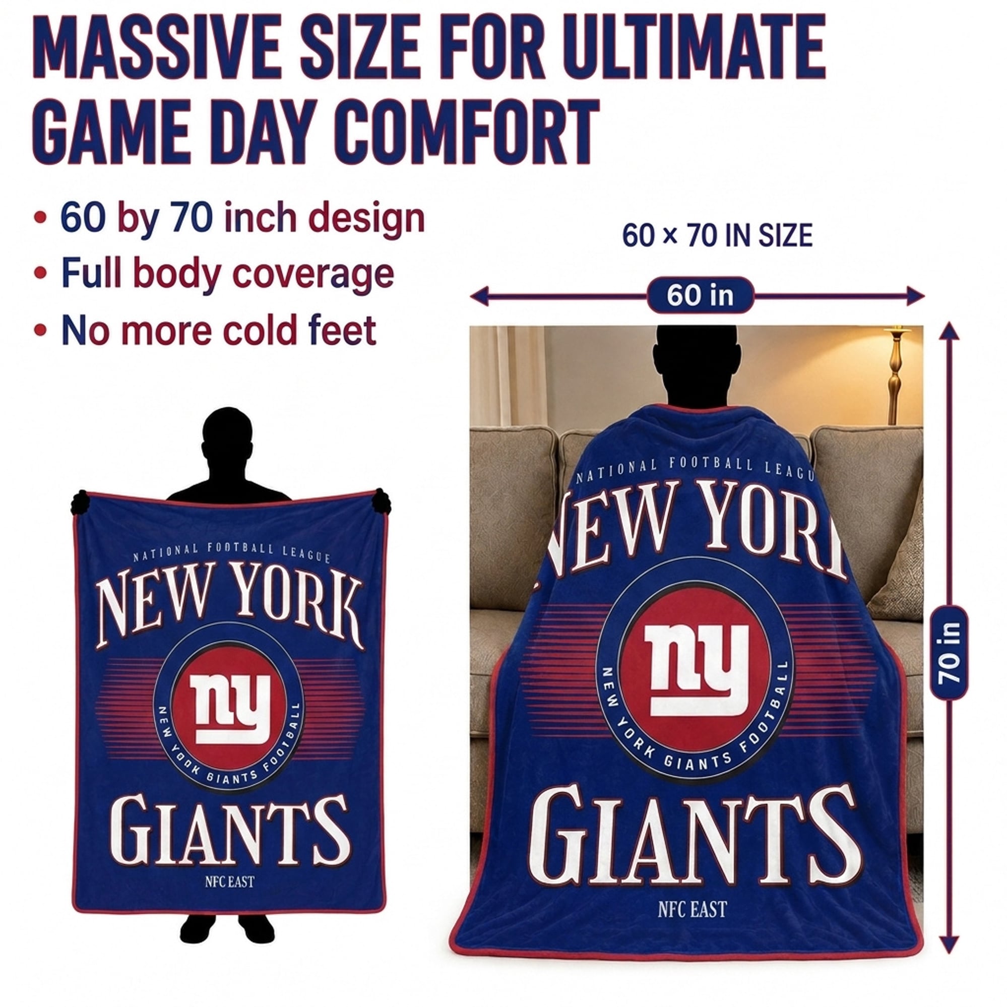 Couverture ultra douce Pegasus New York Giants Spotlight Arch 60" x 70"