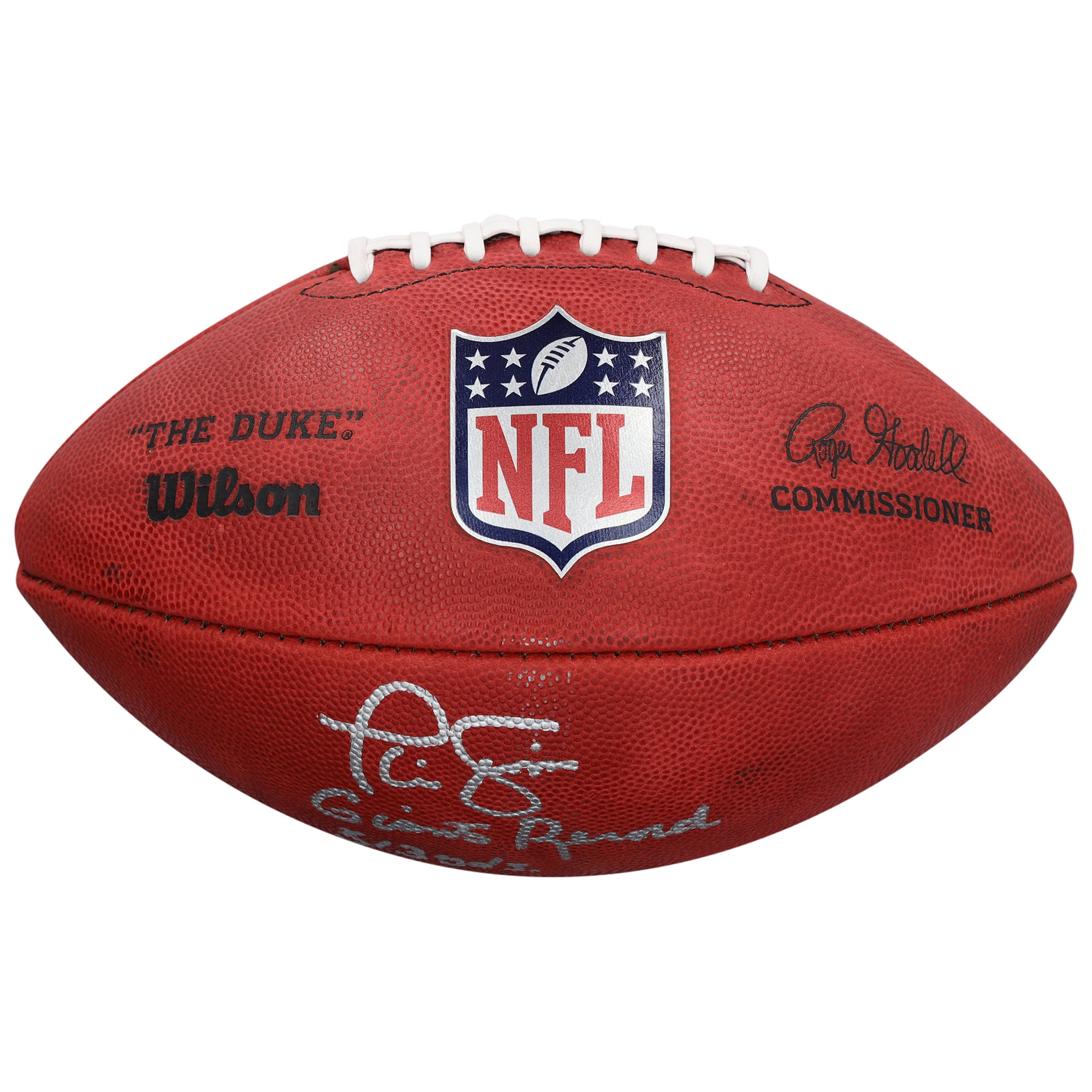 Ballon de football américain Duke, autographié par Phil Simms (New York Giants), en couleurs et avec plusieurs inscriptions - Édition limitée à 10 exemplaires