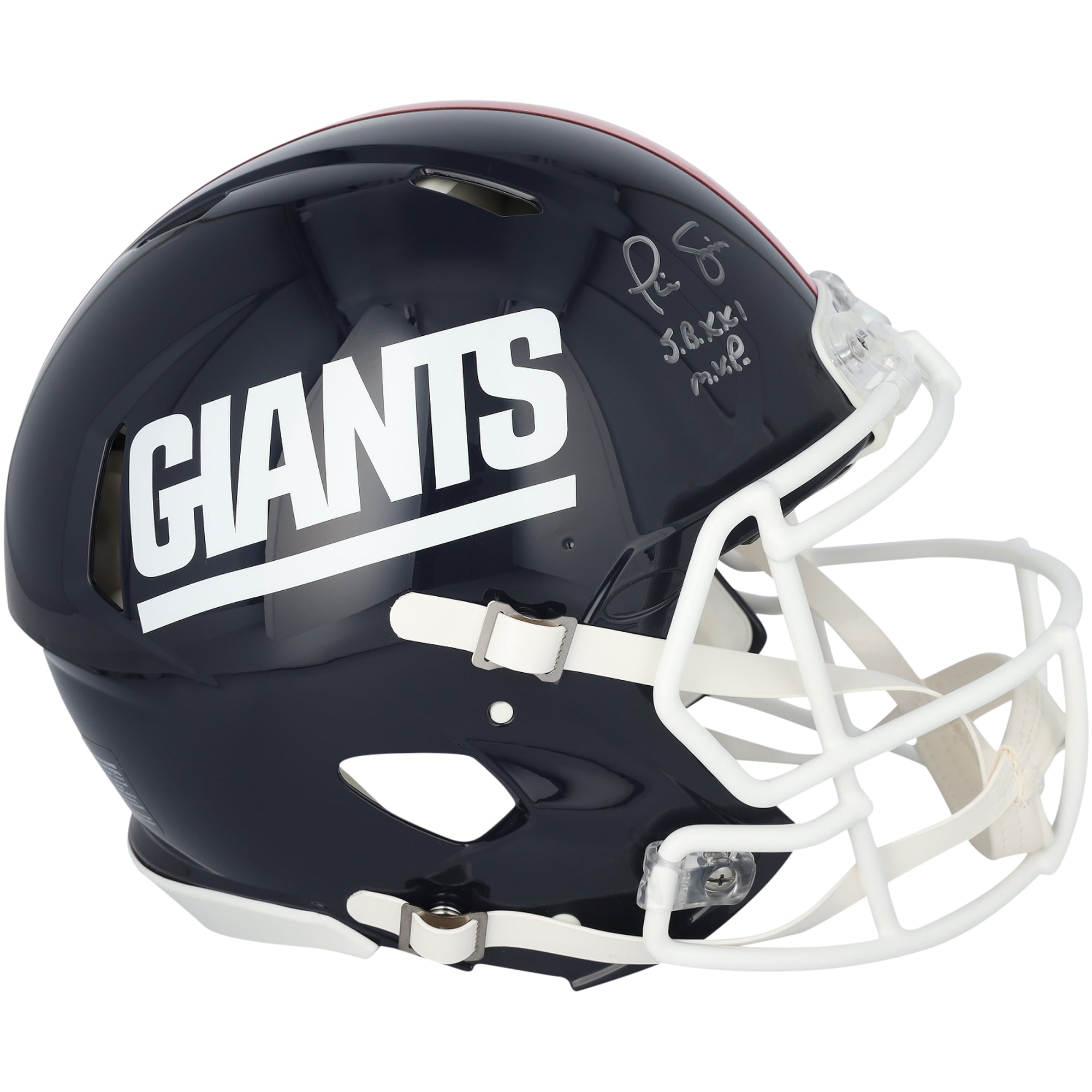 Casque Riddell Speed ​​Authentic rétro 1980-1999 autographié par Phil Simms (New York Giants) avec inscription « SB XXI MVP ».