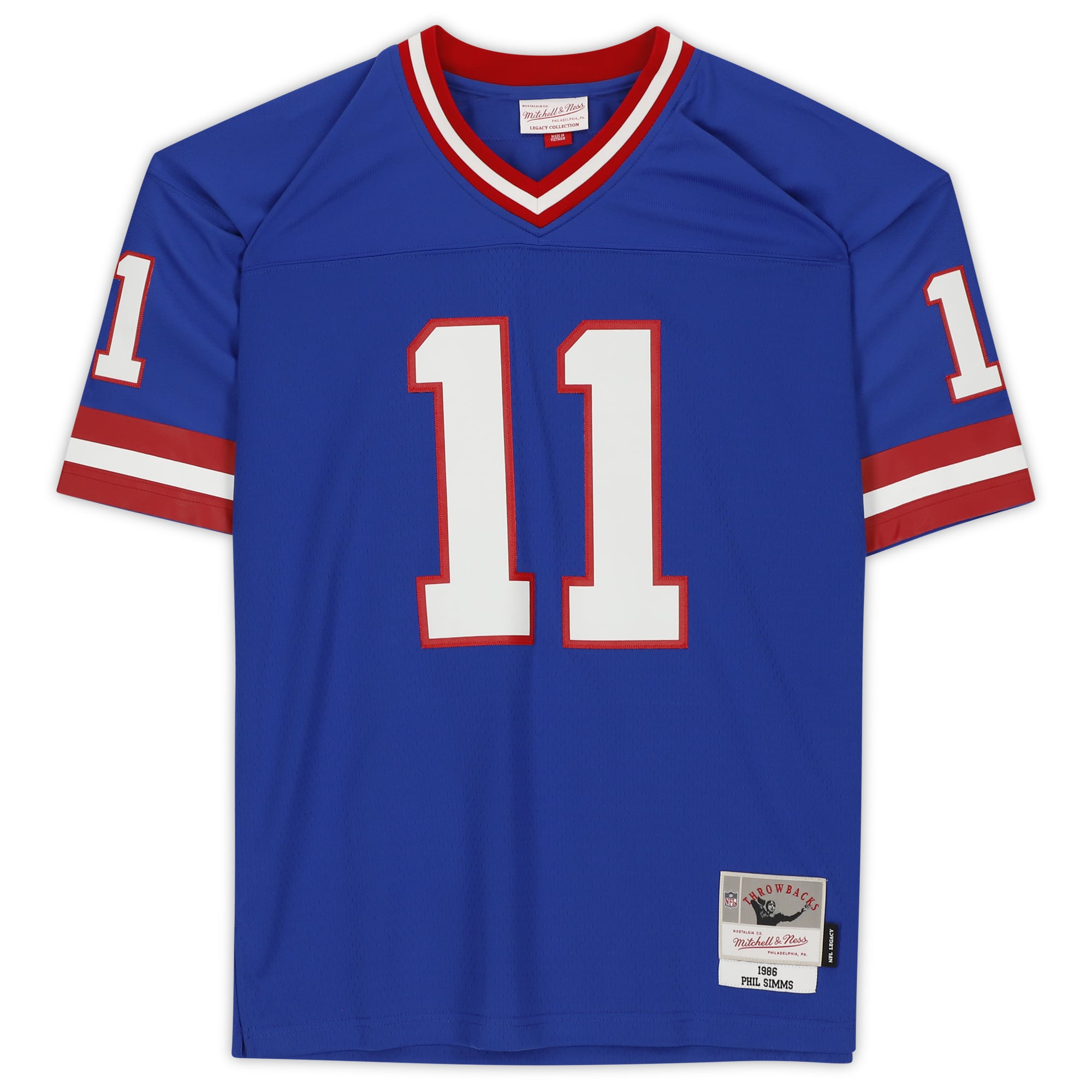 Maillot Royal Mitchell & Ness Legacy autographié par Phil Simms des Giants de New York