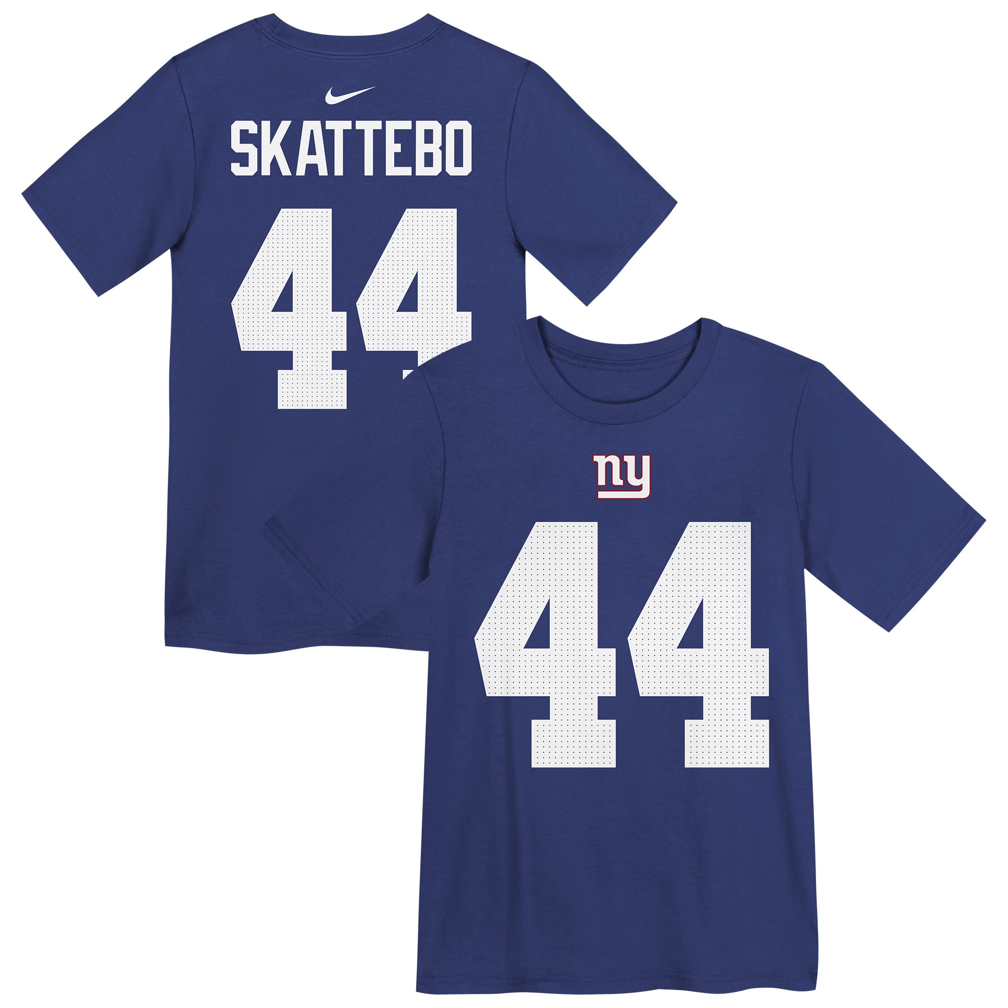 T-shirt Nike Cam Skattebo Royal des Giants de New York pour enfants d'âge préscolaire, avec nom et numéro du joueur