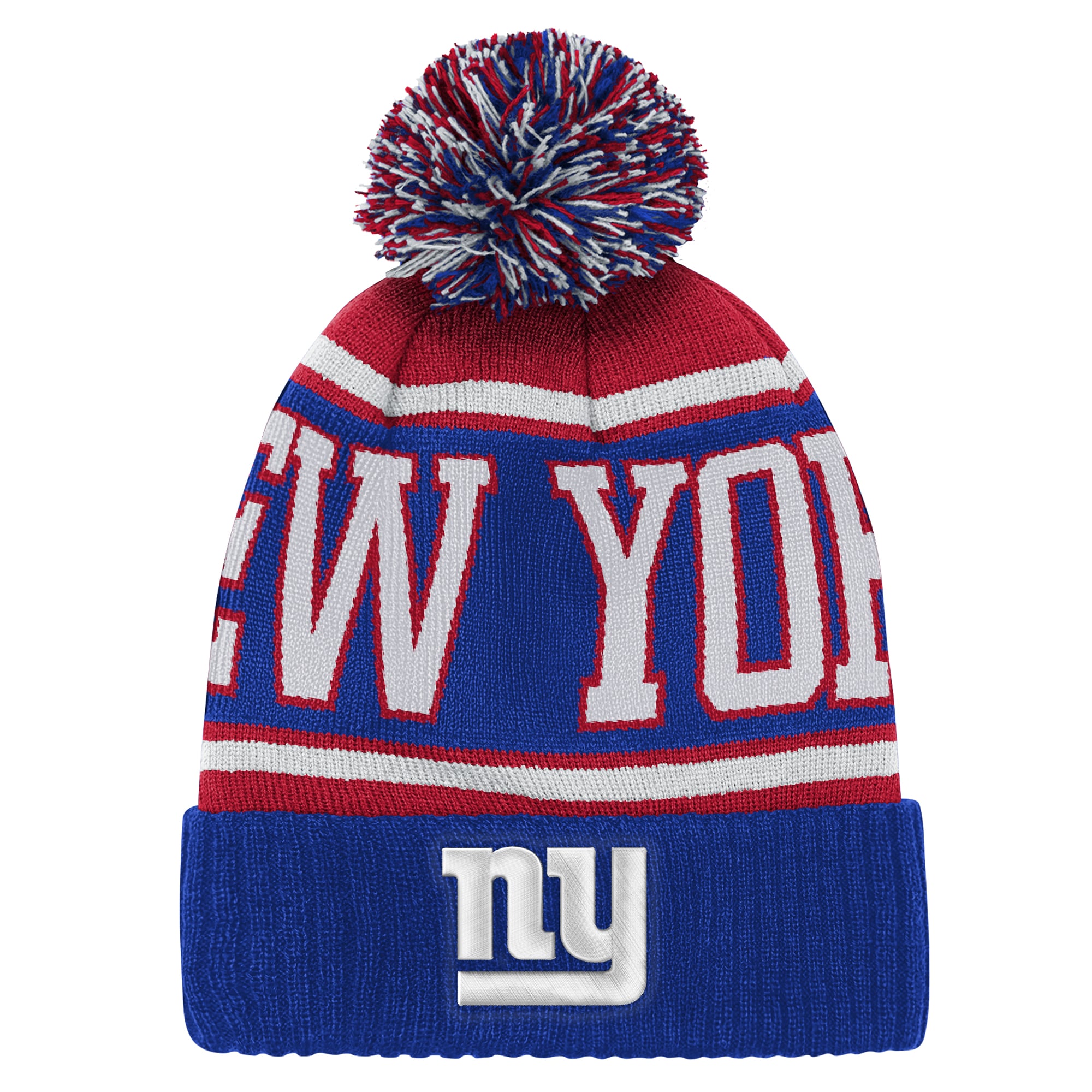 Bonnet tricoté à revers True Edge True Edge pour enfants d'âge préscolaire, modèle Royal New York Giants, avec pompon
