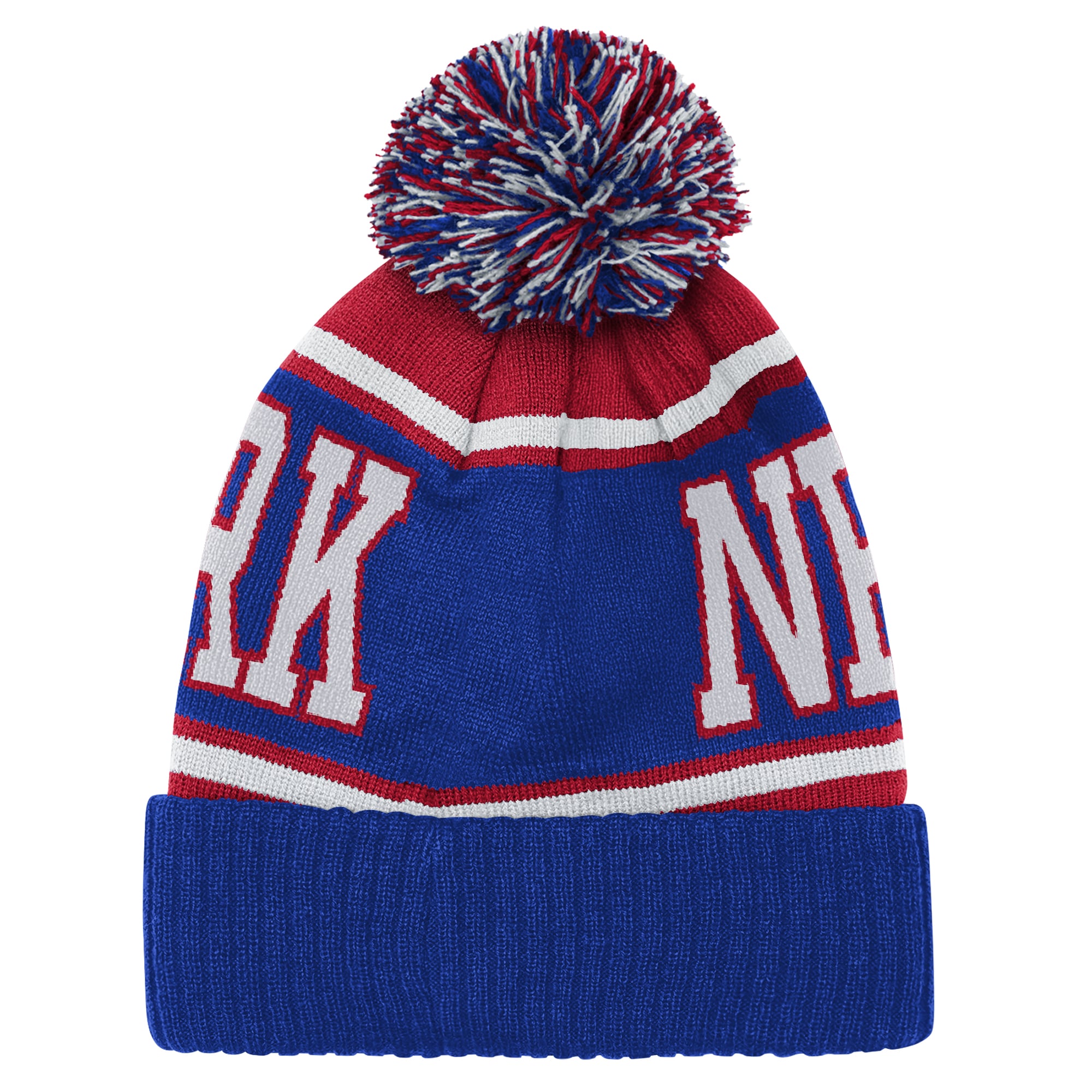 Bonnet tricoté à revers True Edge True Edge pour enfants d'âge préscolaire, modèle Royal New York Giants, avec pompon