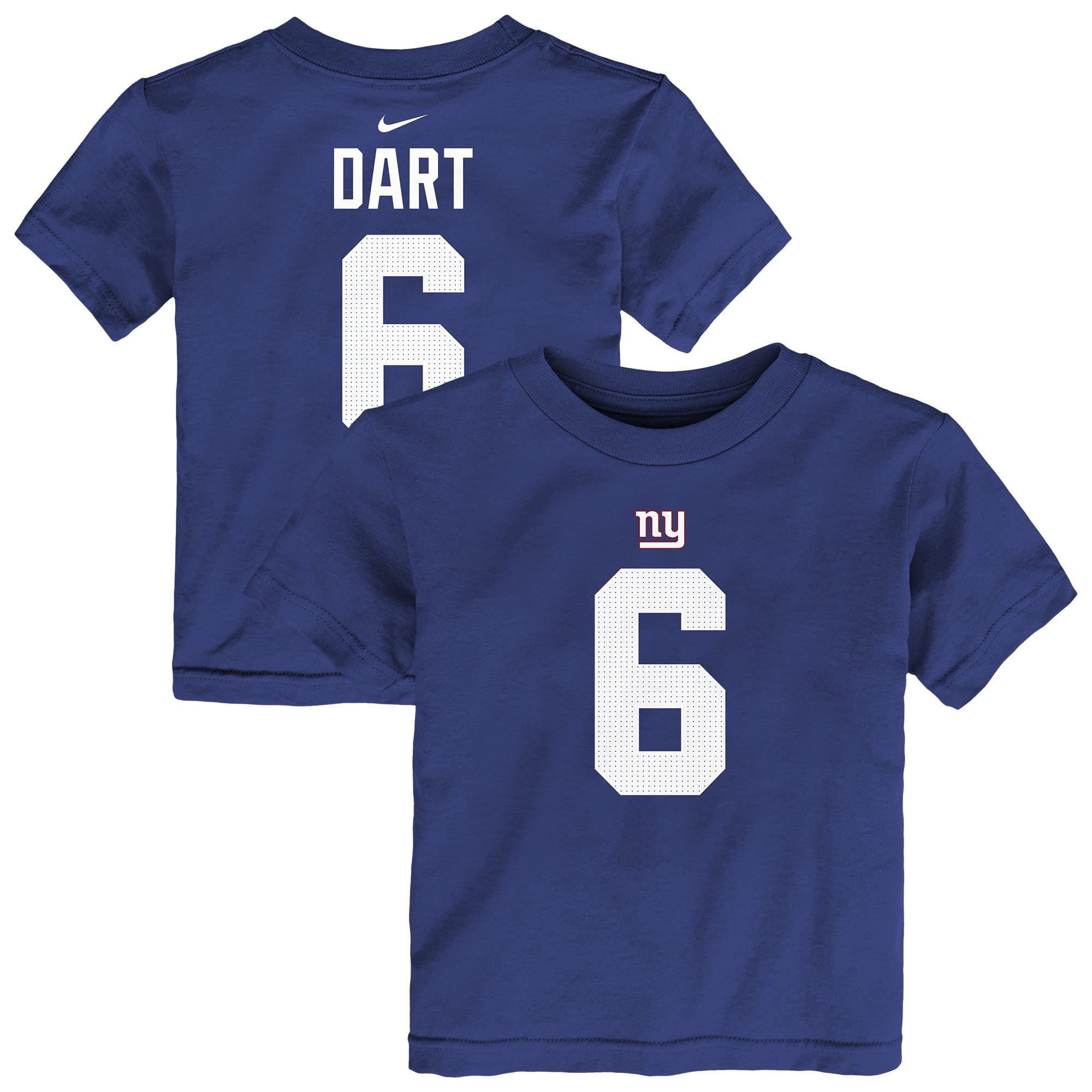 T-shirt Nike Jaxson Dart Royal pour tout-petit, avec nom et numéro du joueur des Giants de New York