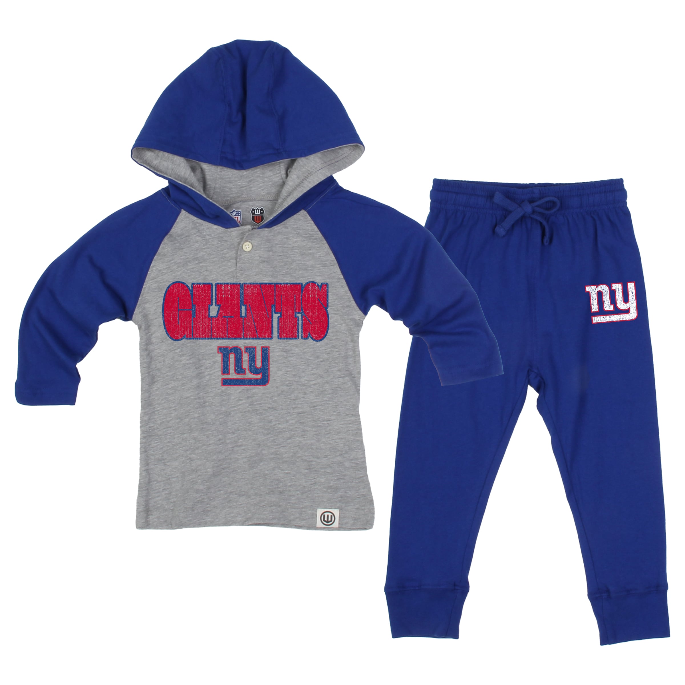 Toddler Wes & Willy Heather Gray/Royal New York Giants Henley Hoodie Sweatpants Set