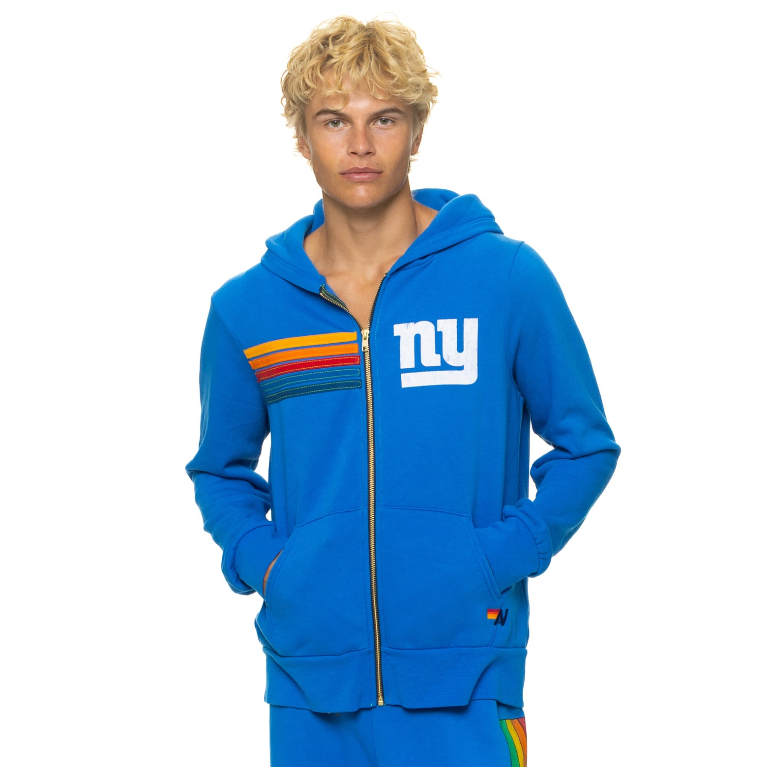 Sweat à capuche unisexe Aviator Nation Royal New York Giants en mélange de trois matières, fermeture éclair intégrale