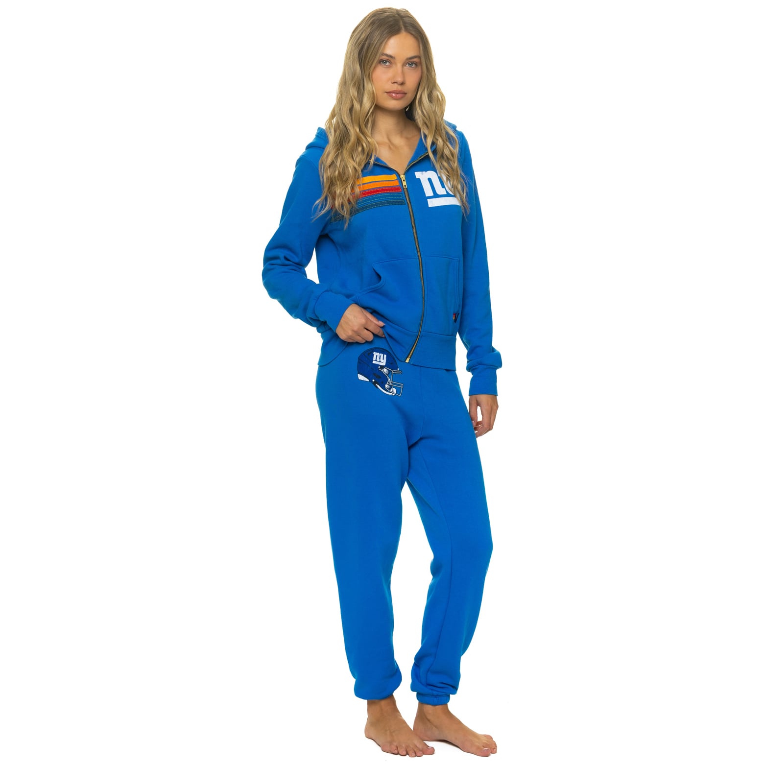 Sweat à capuche unisexe Aviator Nation Royal New York Giants en mélange de trois matières, fermeture éclair intégrale