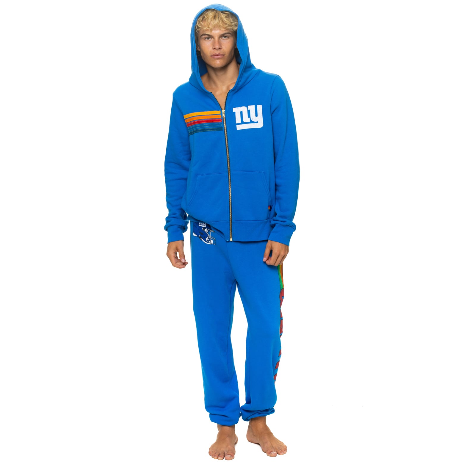 Sweat à capuche unisexe Aviator Nation Royal New York Giants en mélange de trois matières, fermeture éclair intégrale