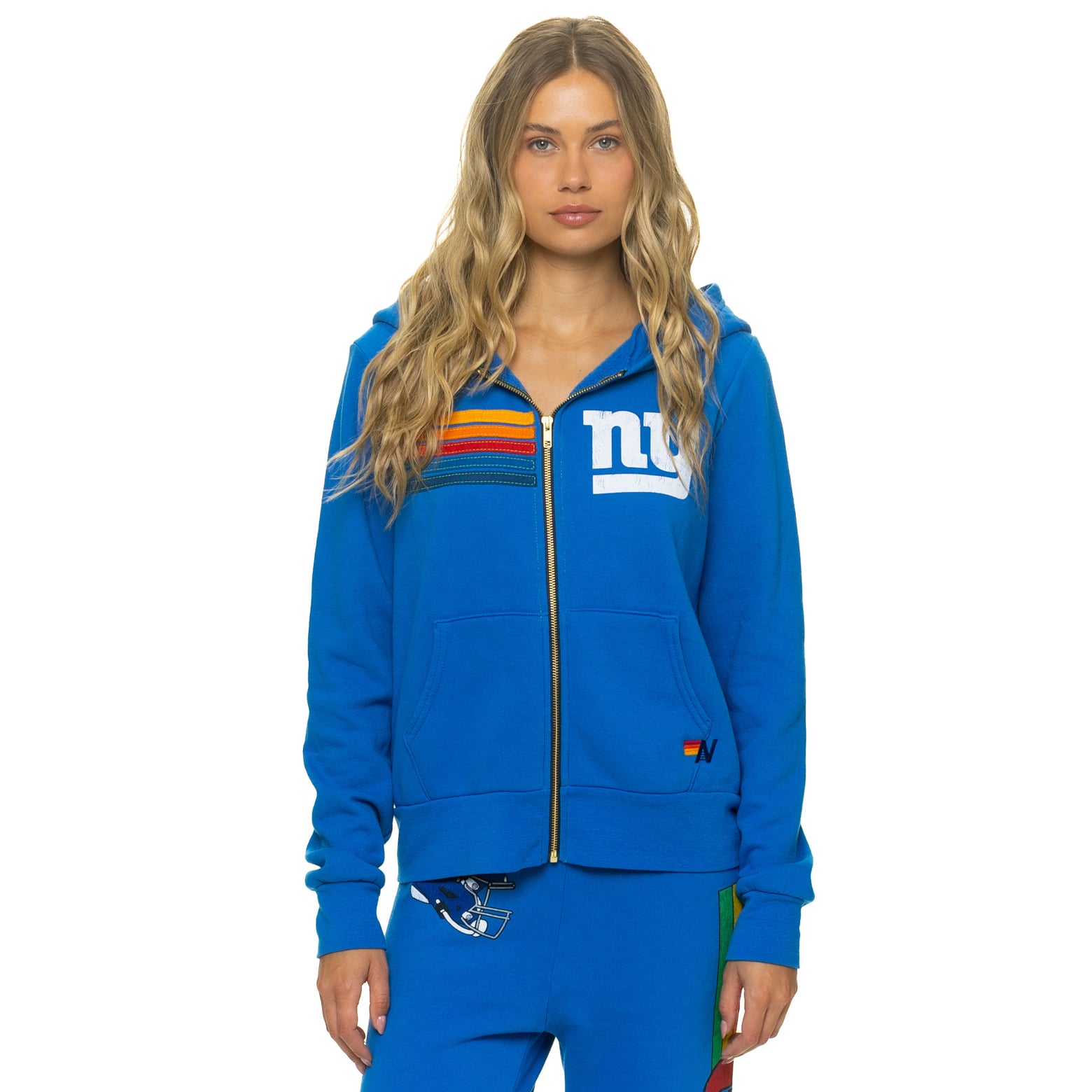 Sweat à capuche unisexe Aviator Nation Royal New York Giants en mélange de trois matières, fermeture éclair intégrale