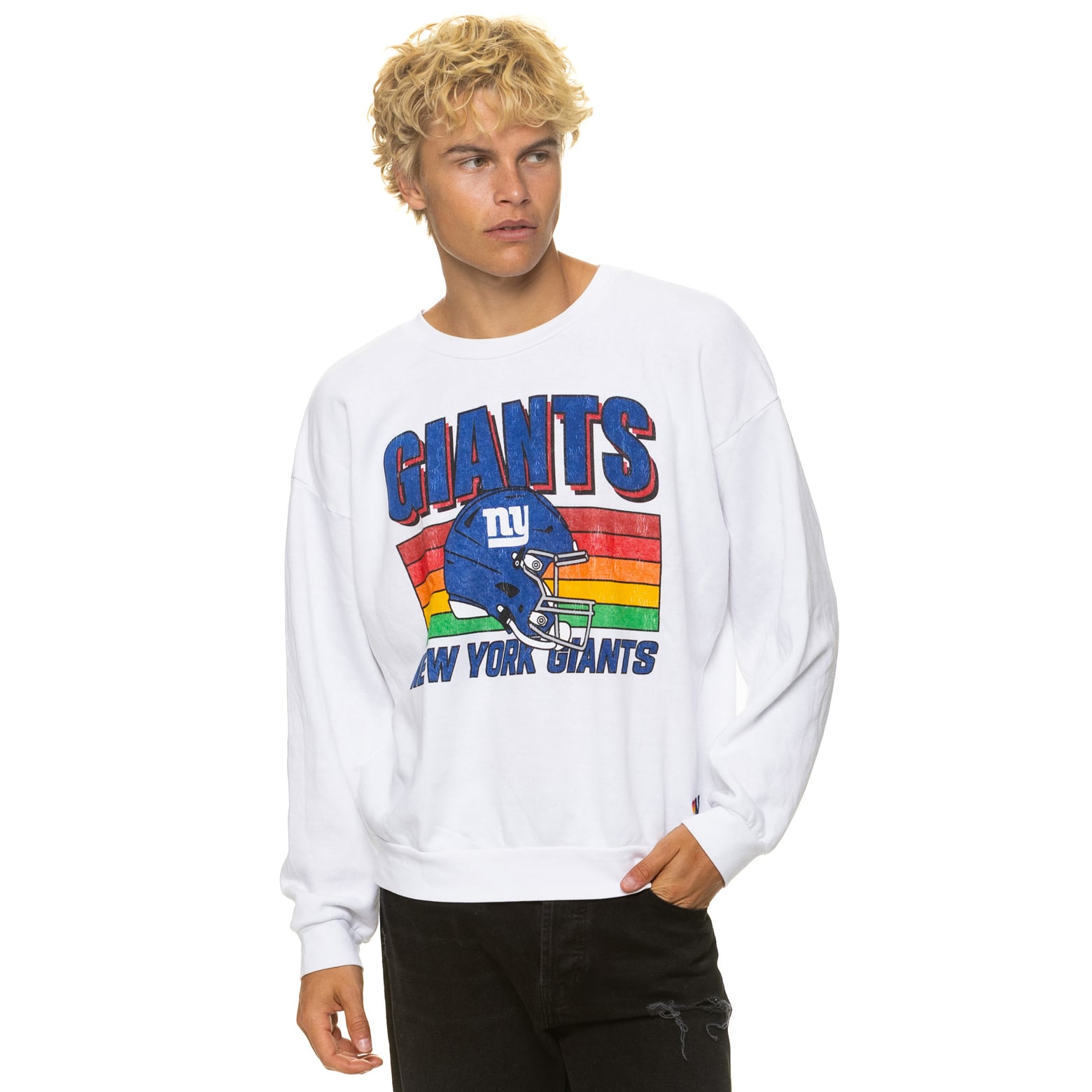 Sweat-shirt unisexe Aviator Nation blanc New York Giants, coupe décontractée, en mélange de trois matières.