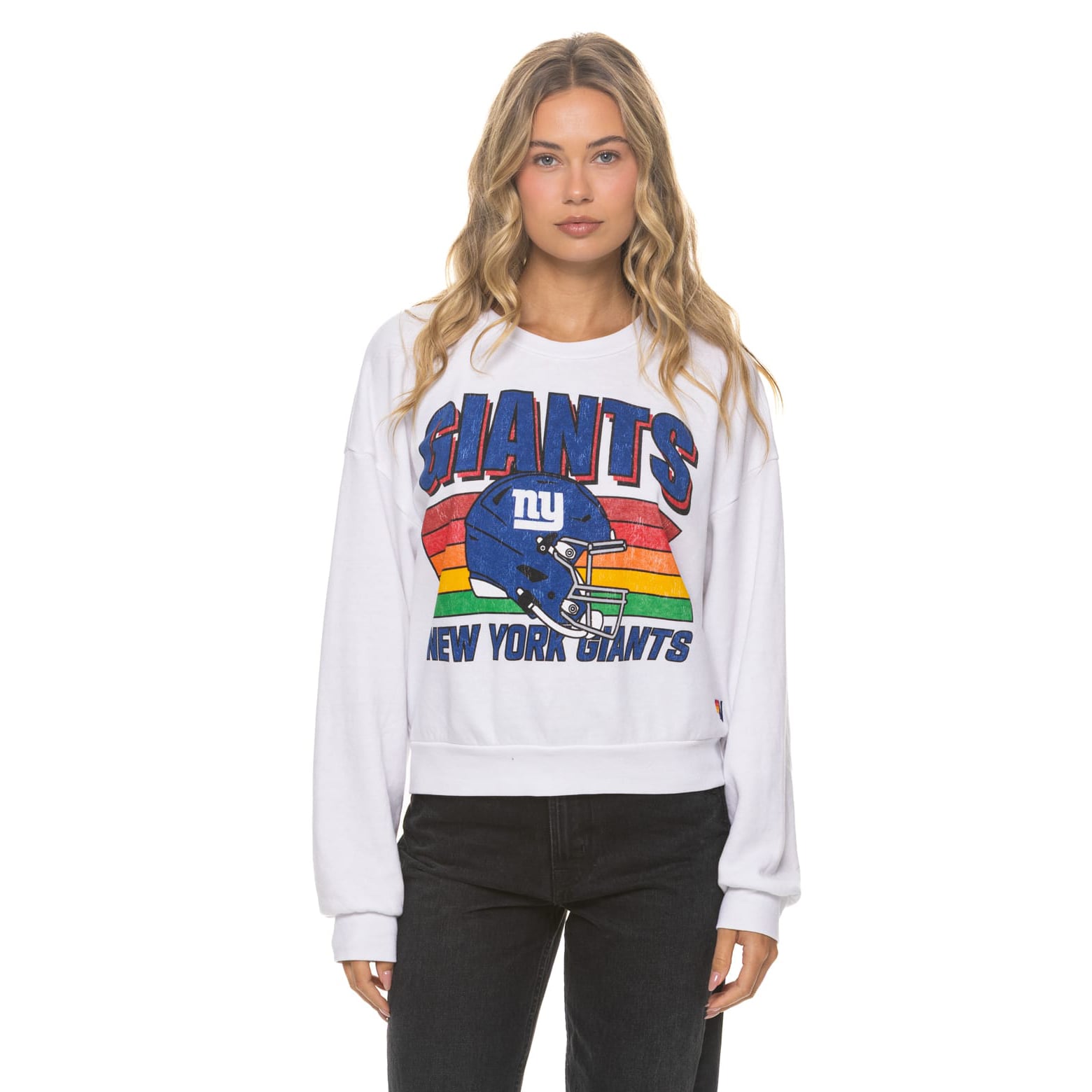 Sweat-shirt unisexe Aviator Nation blanc New York Giants, coupe décontractée, en mélange de trois matières.