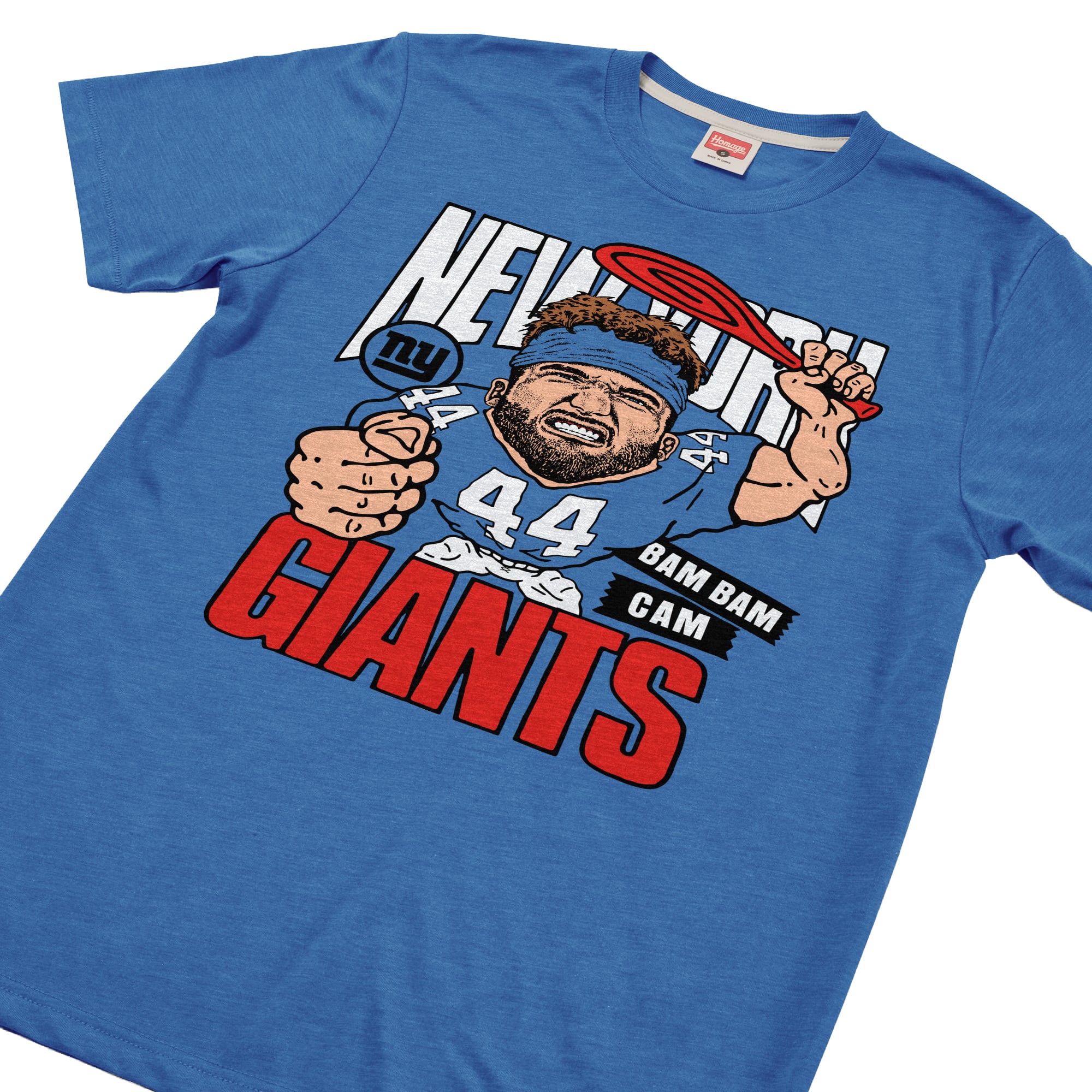 T-shirt unisexe hommage à Cam Skattebo, joueur des Giants de New York, en mélange trois matières.