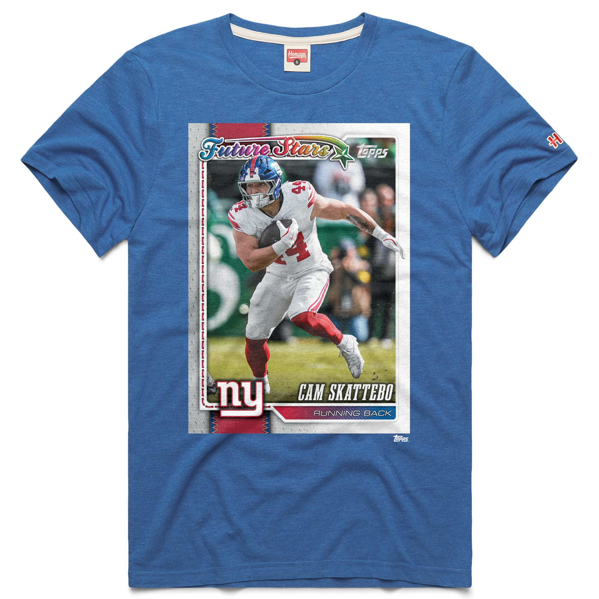 T-shirt unisexe Hommage à Cam Skattebo Royal New York Giants NFL Topps Trading Card Tri-Blend