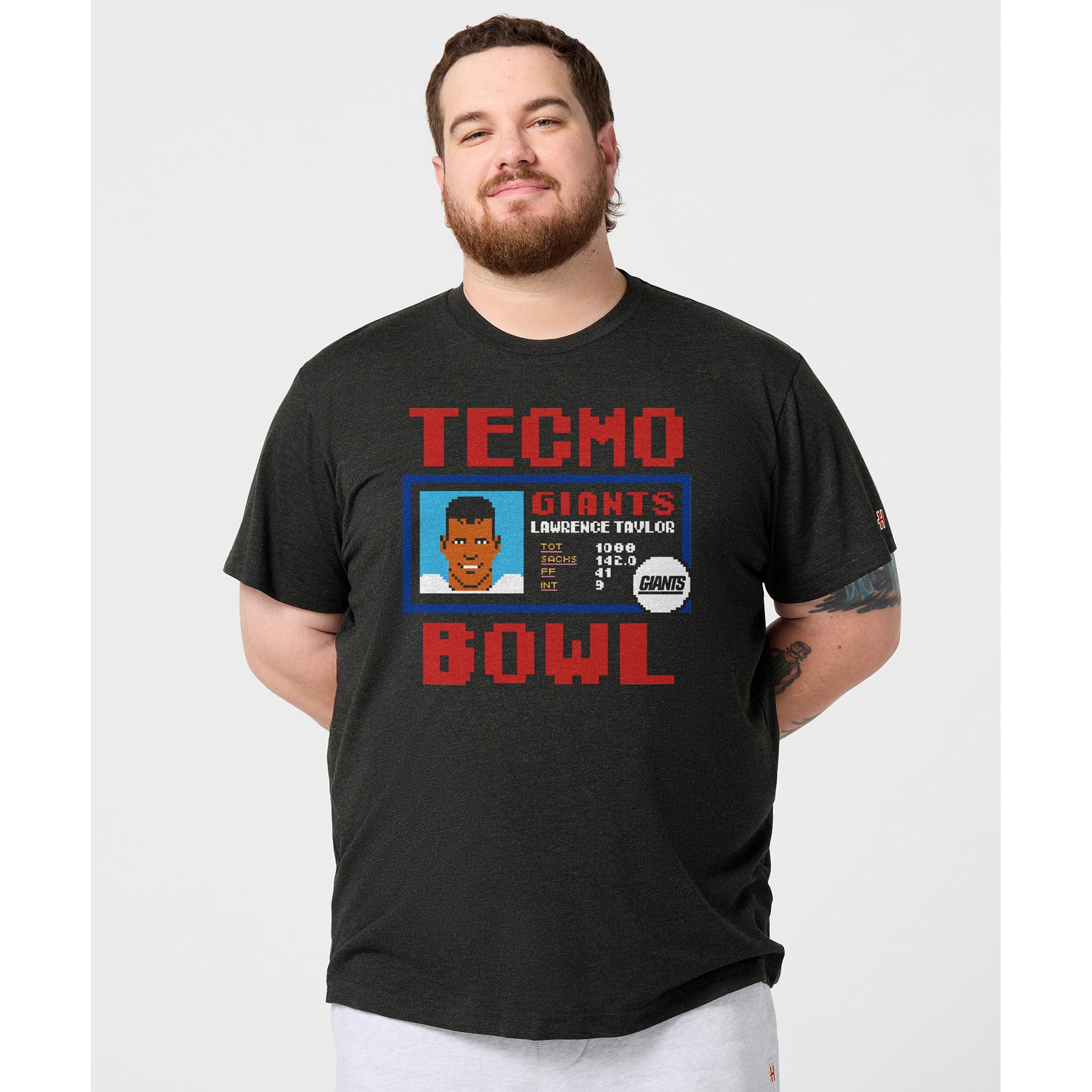 T-shirt unisexe Hommage à Lawrence Taylor, New York Giants, Tecmo Bowl, joueur retraité, en mélange de trois matières