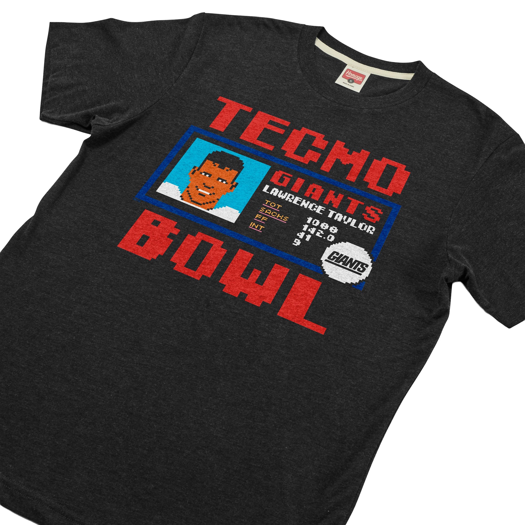 T-shirt unisexe Hommage à Lawrence Taylor, New York Giants, Tecmo Bowl, joueur retraité, en mélange de trois matières