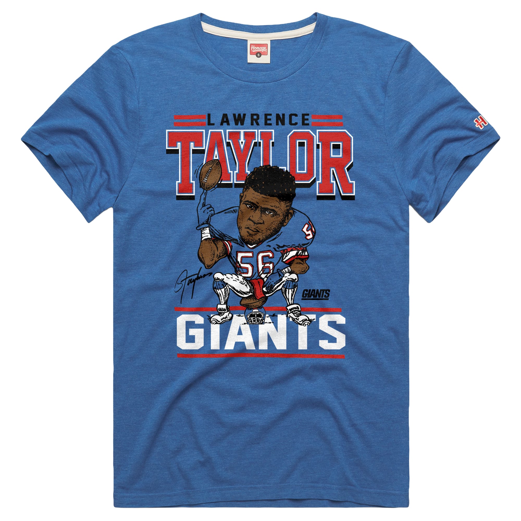 T-shirt unisexe en mélange de trois matières, hommage à Lawrence Taylor Stone, joueur des New York Giants, avec caricature du joueur.