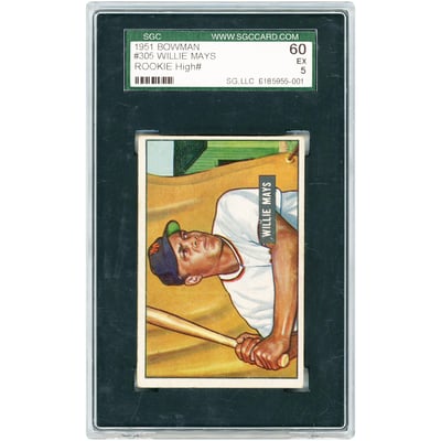 Willie Mays New York Giants 1951 Bowman #305 SGC Authenticated 5 Rookie Card