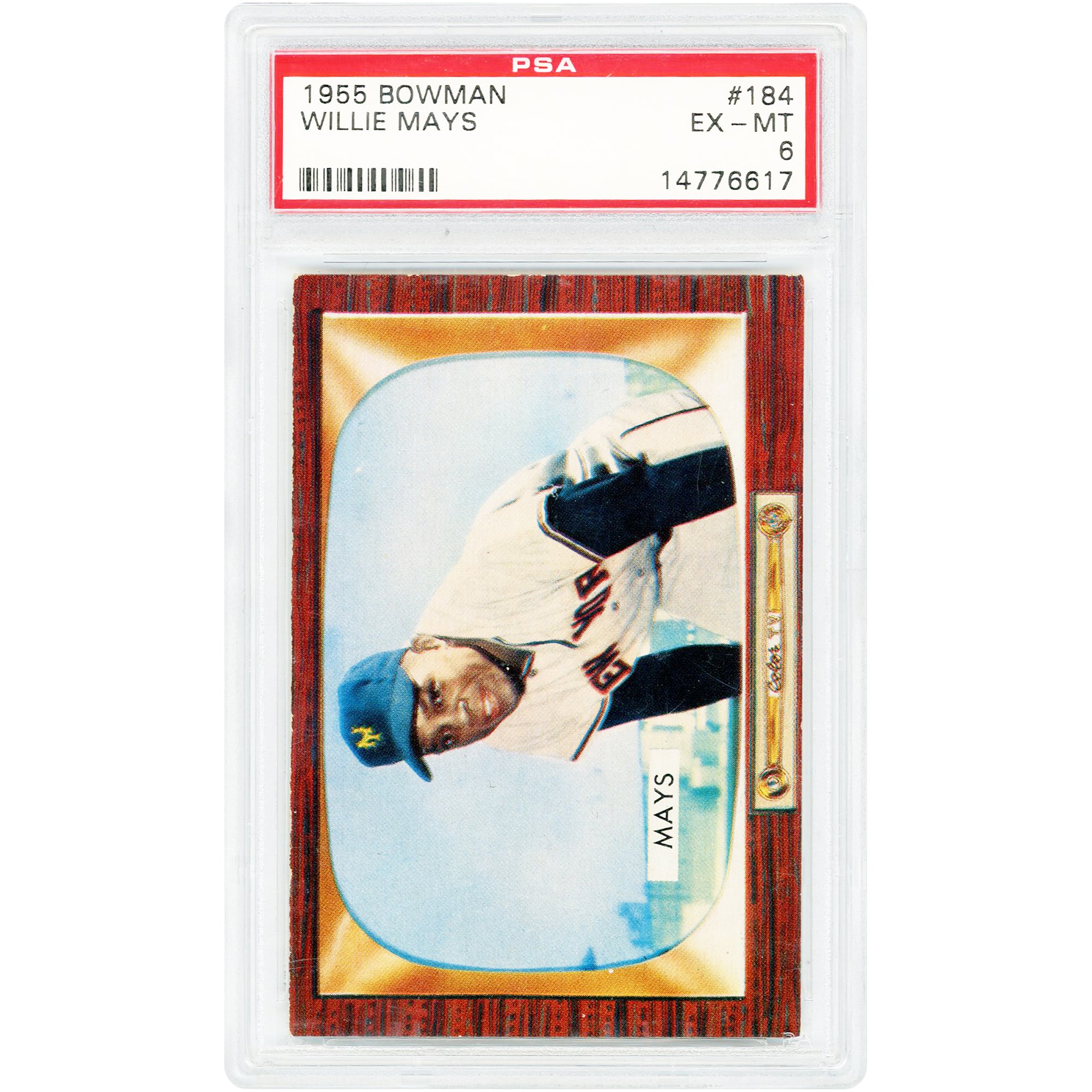 Carte authentifiée PSA n° 184 de Willie Mays, New York Giants, 1955 Bowman, n° 6